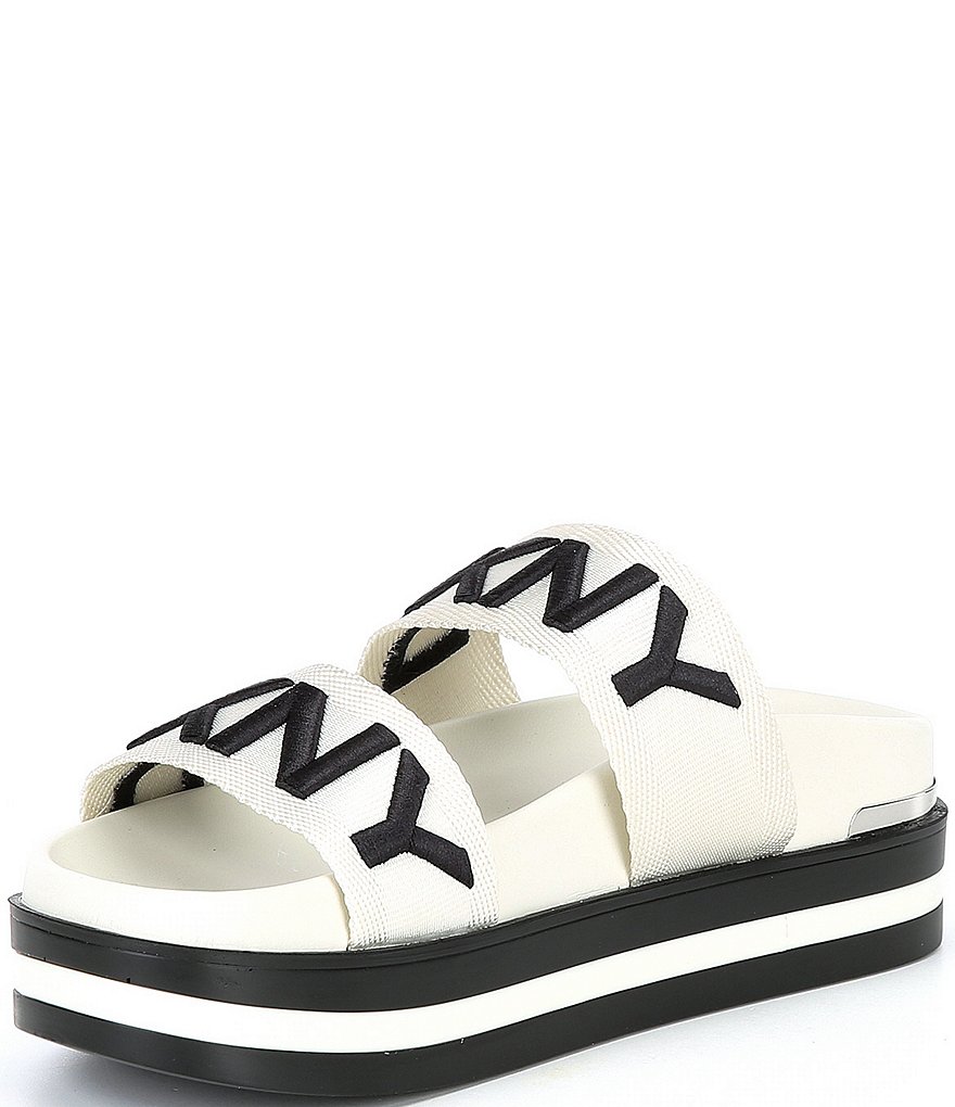 DKNY Tee 2 Band Logo Platform Slides