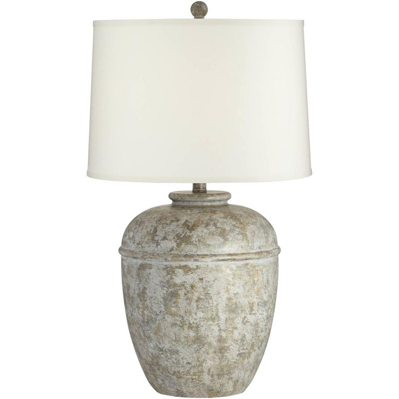 John Timberland Rustic Table Lamp Southwest Faux Mottled Stone Cream Linen Drum Shade Living Room Bedroom Bedside Office Family