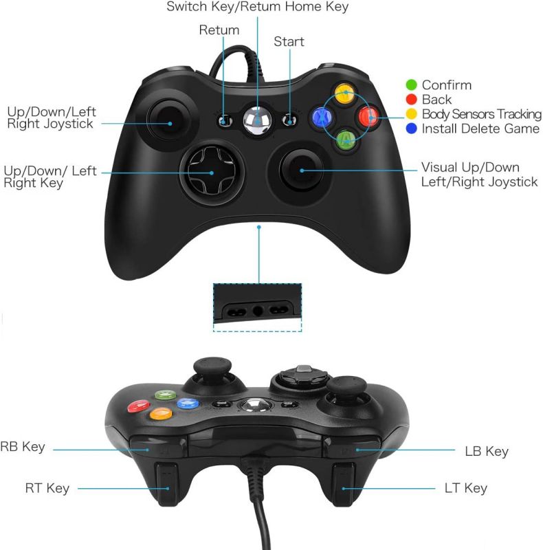 Xbox 360 Wired Game Controller USB Wired Gamepad Controller for Microsoft Xbox 360 PC Windows 7810 with Dual-Vibration Turbo Trigger Buttons (Black)