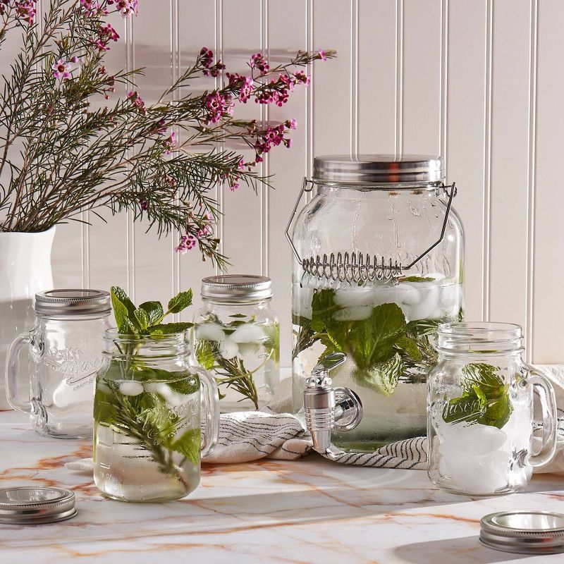 5pc Glass Beverage Dispenser and Drinkware Set - Mason Craft & More