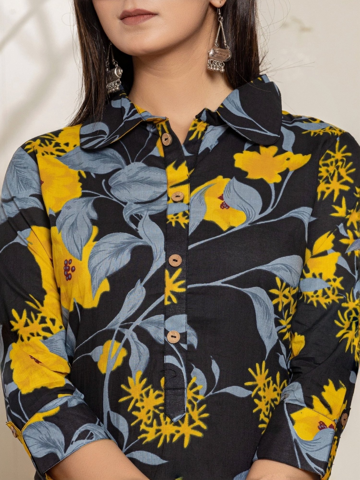 Yufta Black Cotton Printed Tunic Pants Sets