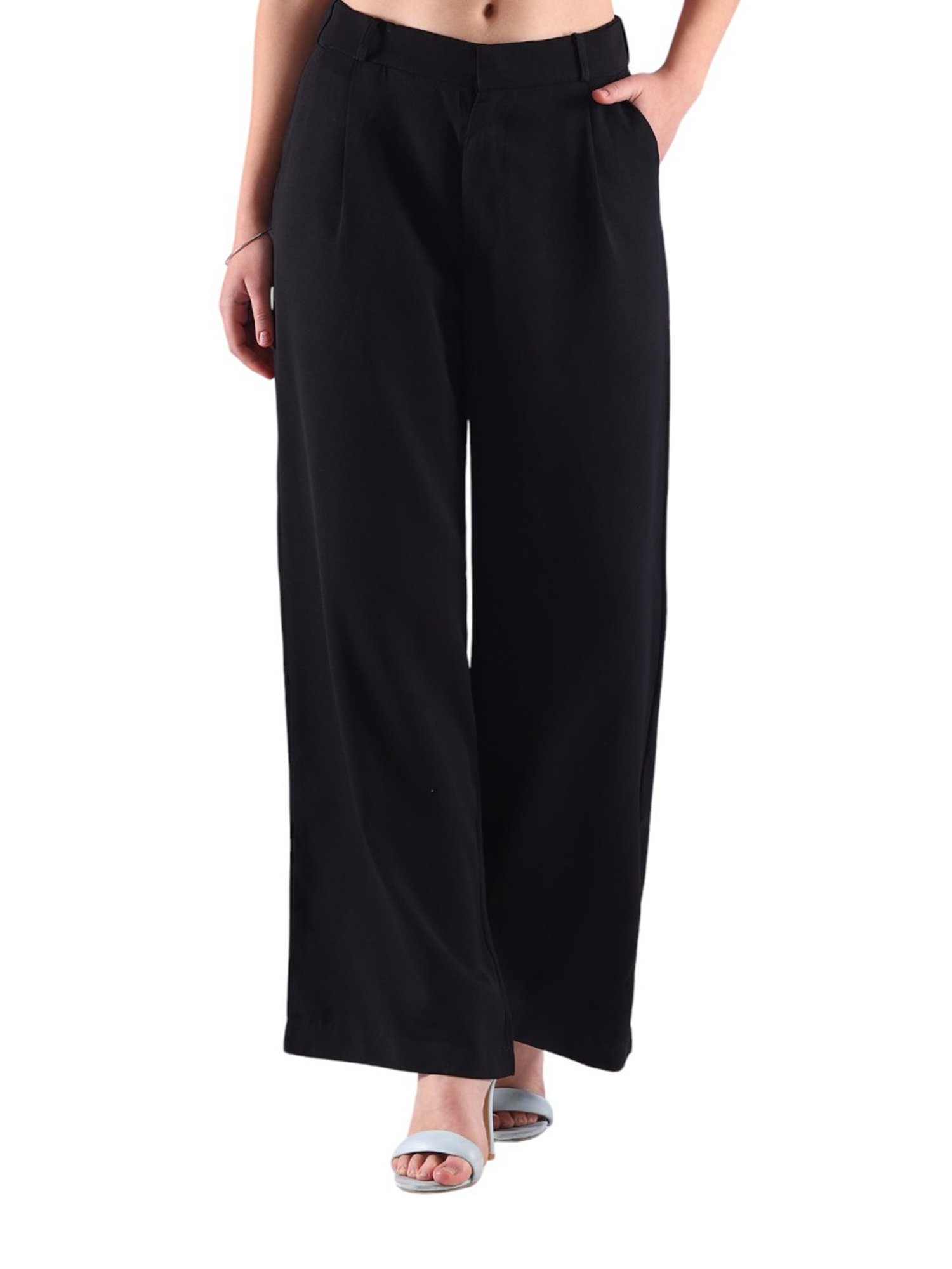FITHUB Black Regular Fit High Rise Trousers
