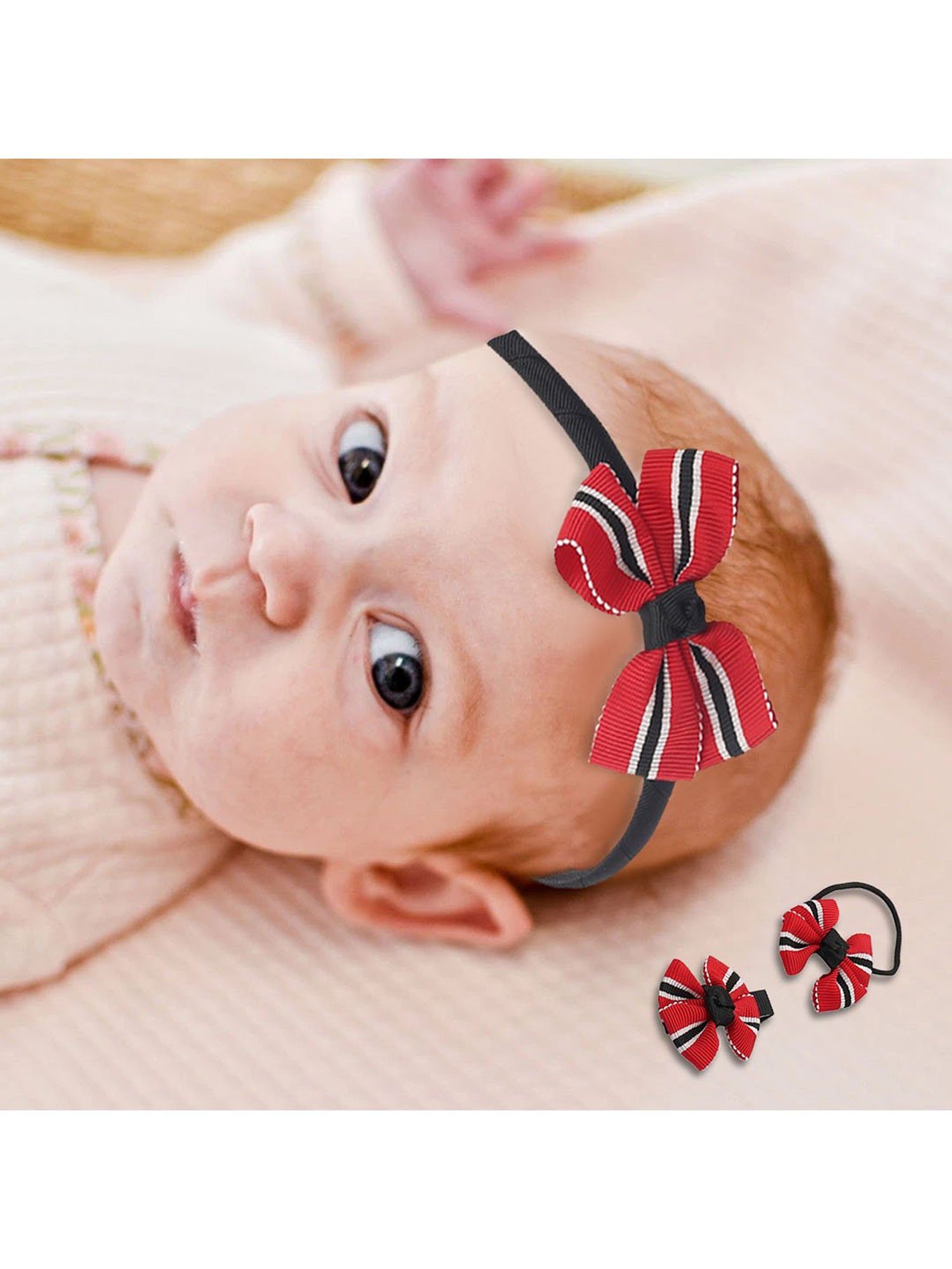 Baby Moo Patterned Red and Black Headband Set