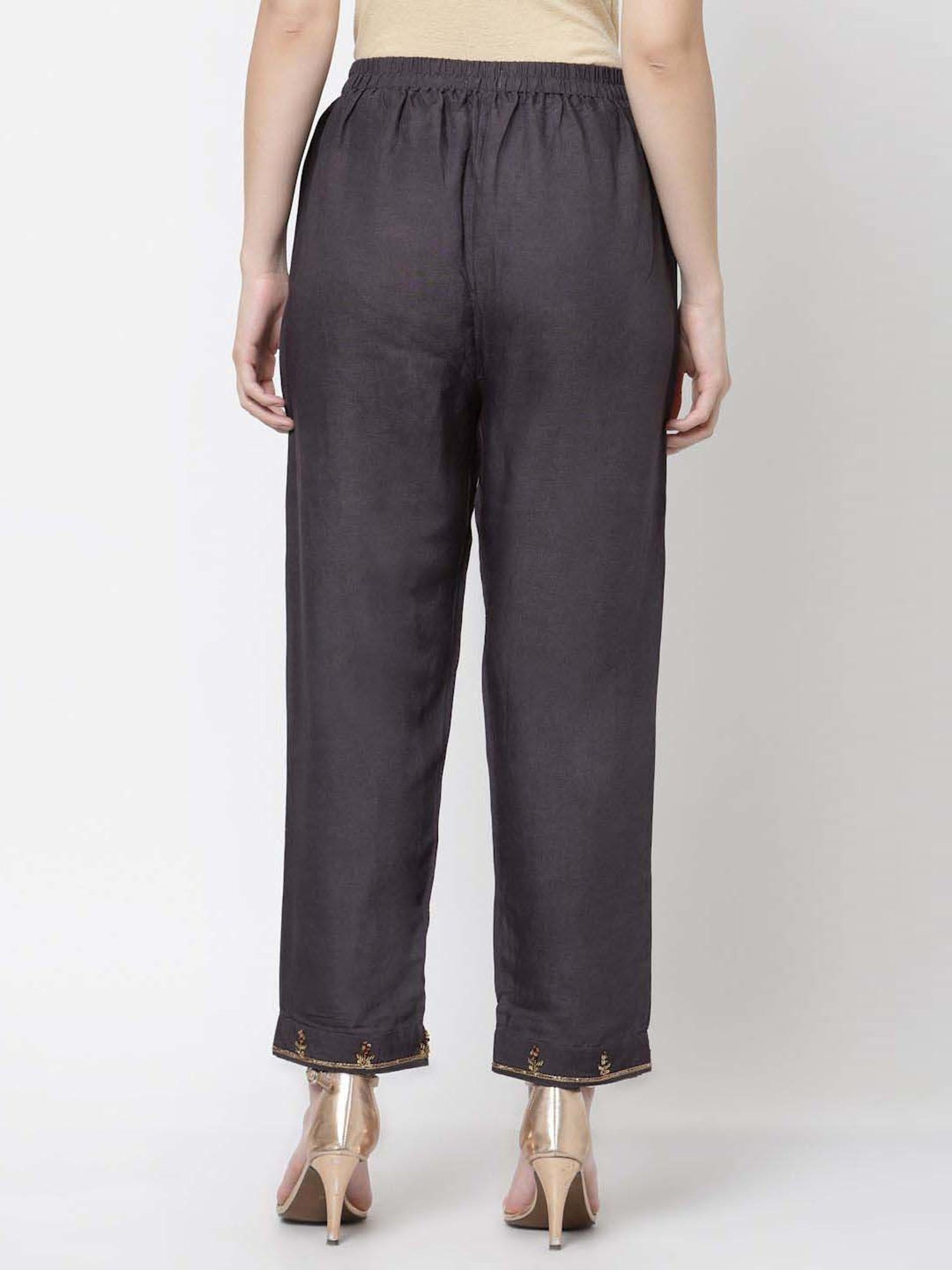 DART STUDIO Grey Linen Regular Fit Palazzos