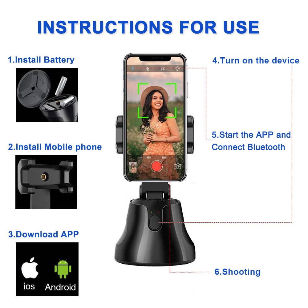 Genie Smartphone Selfie ing Gimbal 360 Face & Object Follow Up Selfie Stick for Photo Vlog Live Video Record