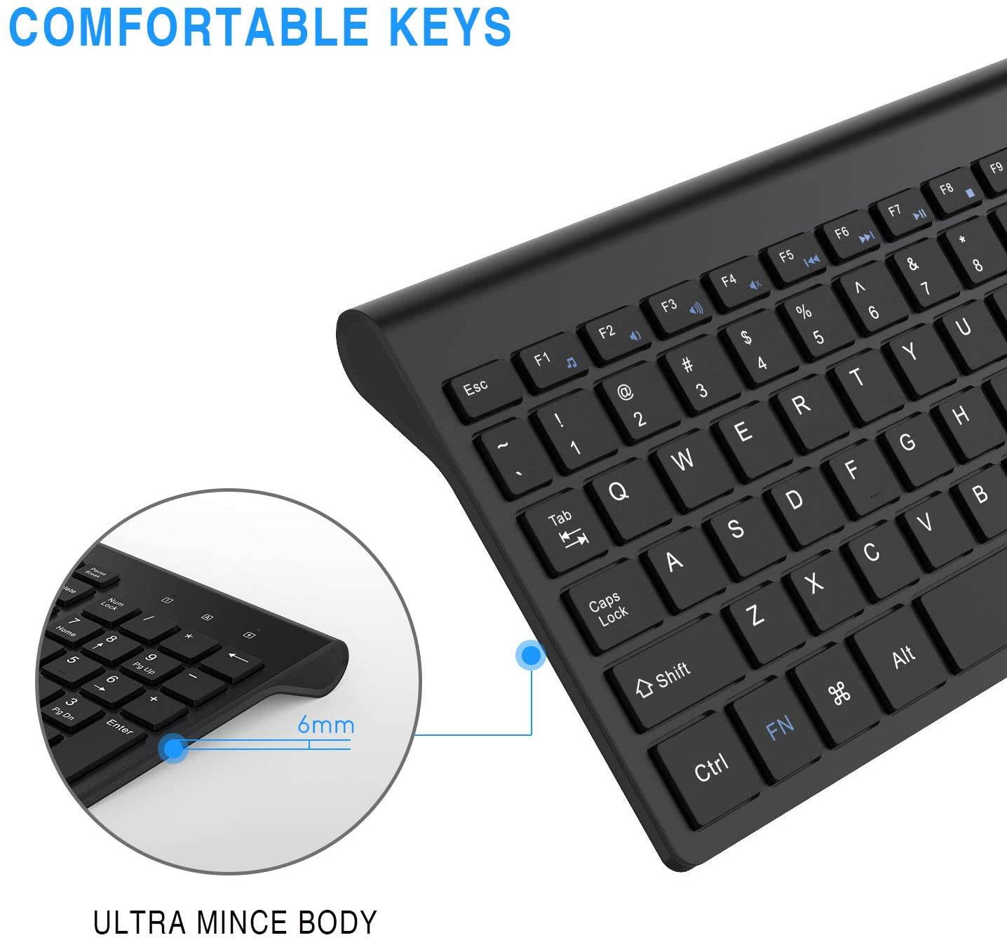 Wireless Keyboard and Mouse Combo, 2.4GHz Ergonomic Computer Keyboard and Wireless Mouse,USB Unifying Receiver,for PC Computer Laptop Windows,Quiet and Ergonomic,Black