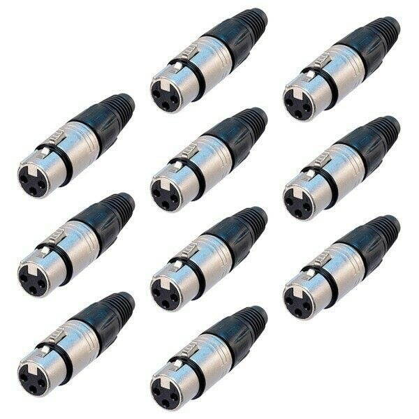 10 Pcs Neutrik NC3FX XLR 3-Pin Female Pro Audio Connector Adapter Silver Plated