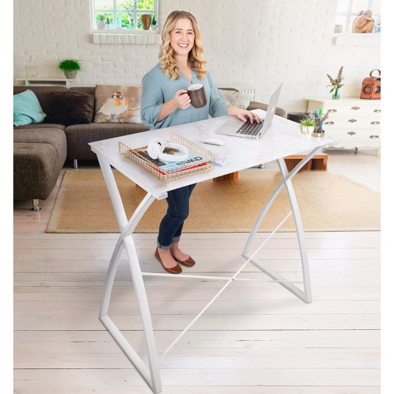 Joy Glass Standing Desk &ndash; 43&rdquo; Modern Multifunctional Stand-Up Table &ndash; Wood Print &ndash; Stand Steady