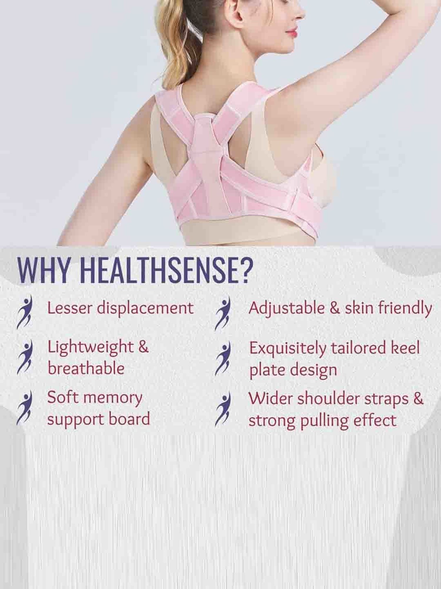 HealthSense Posture Corrector for Women, Back Pain Relief with Back Support Belt (L/XL) - Pink