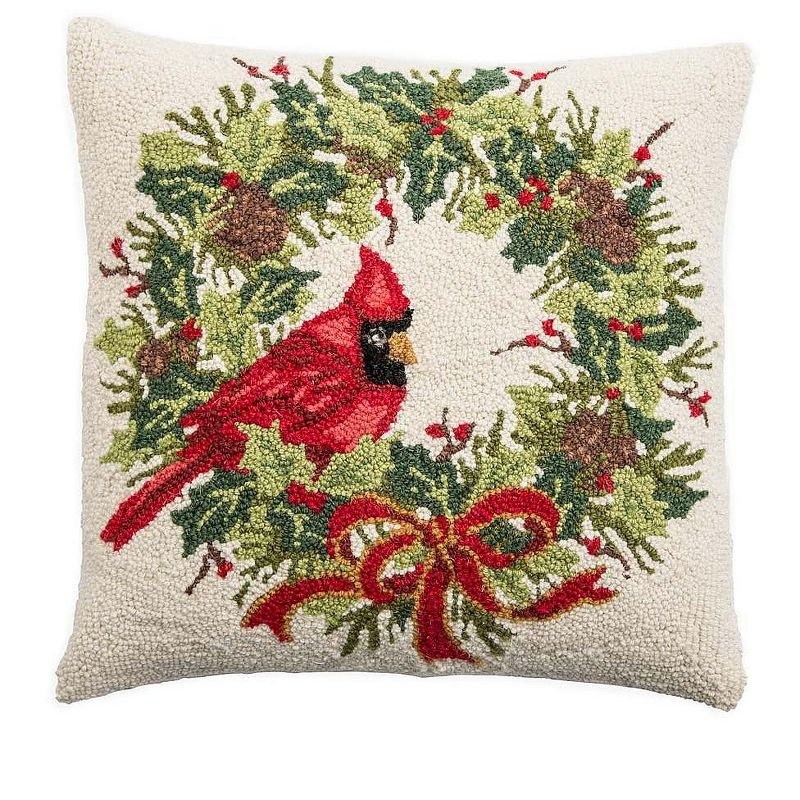 Plow & Hearth - Cardinal with Wreath Holiday Throw Pillow