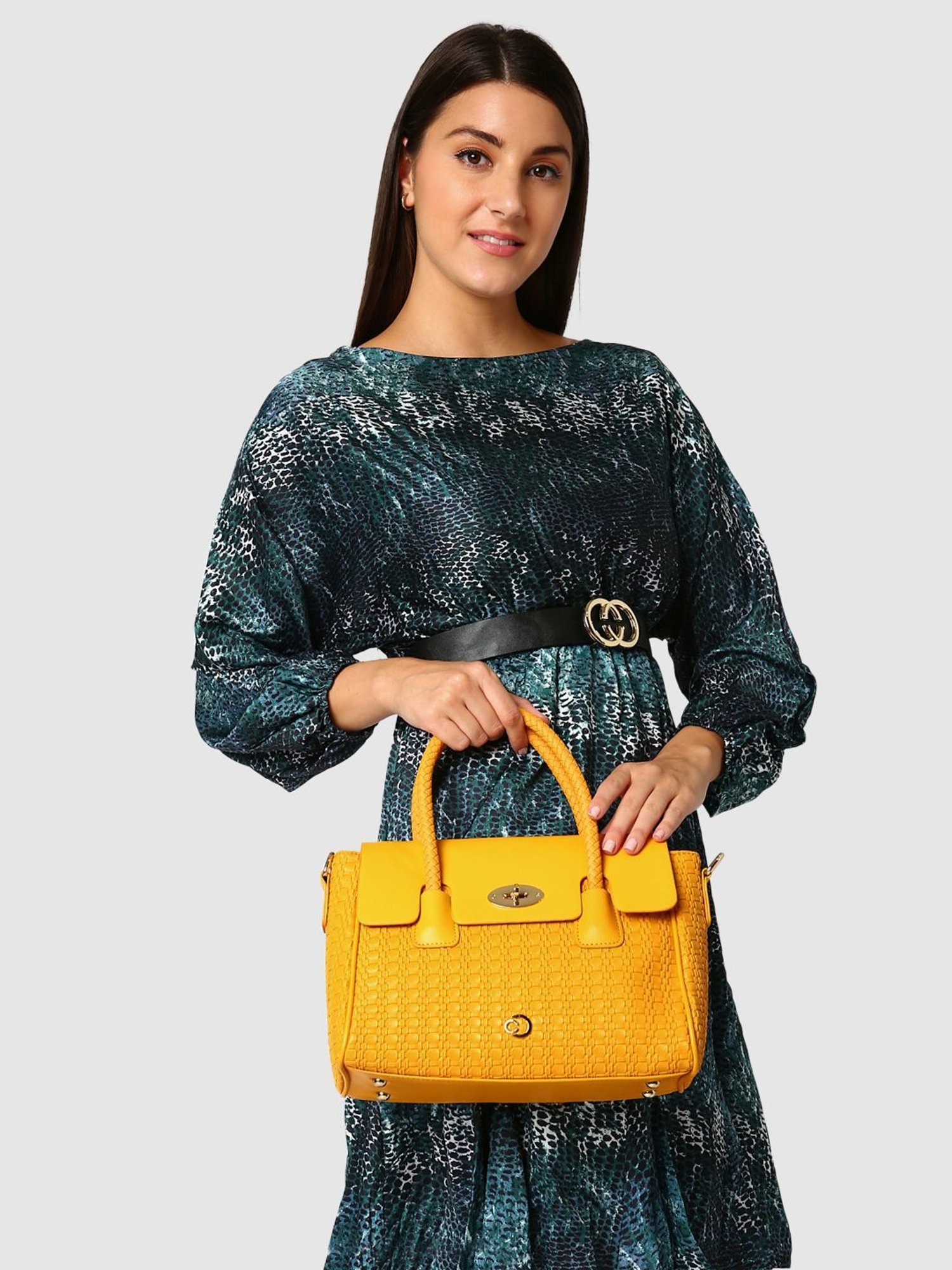Caprese Yellow Textured Medium Handbag