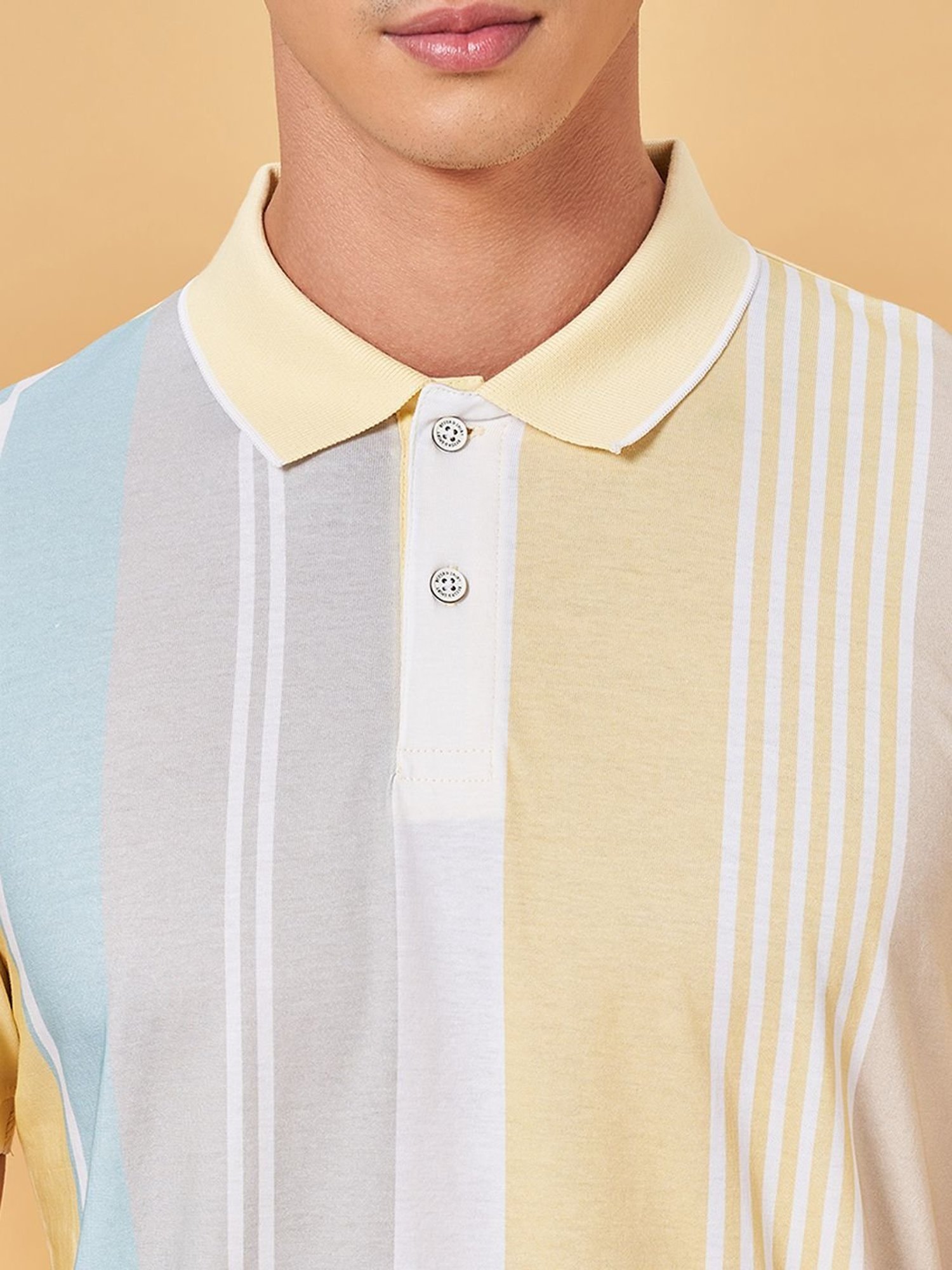 Byford By Pantaloons Lemonade Slim Fit Striped Polo T-Shirt