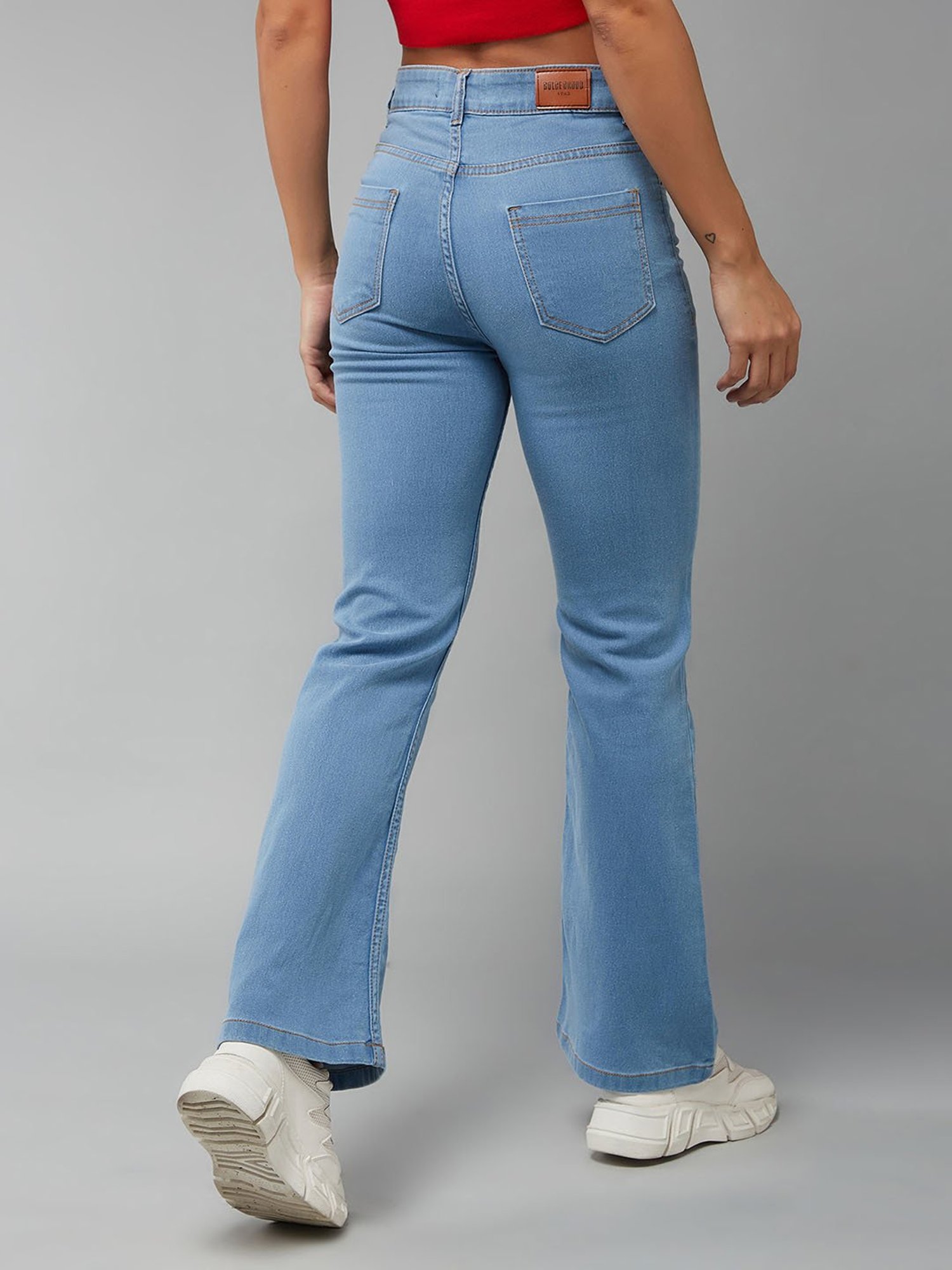 DOLCE CRUDO Blue Denim Relaxed Fit High Rise Bootcut Jeans