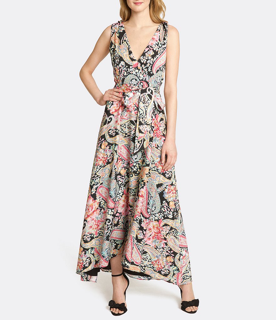 Tahari ASL Printed Side Tie Sleeveless Wrap Maxi Dress