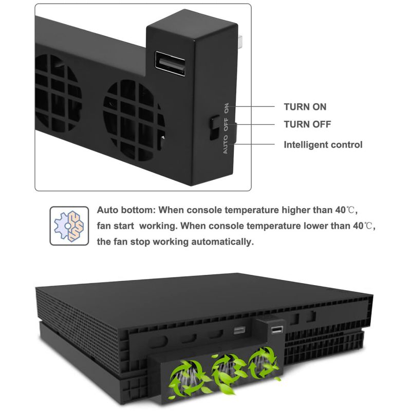 ROME CARE New USB Cooling fan for Xbox One X Console,Cooling System for Xbox One X with 3 Cooling Fans and 2.0 USB Port - Only for Xbox one X-Black