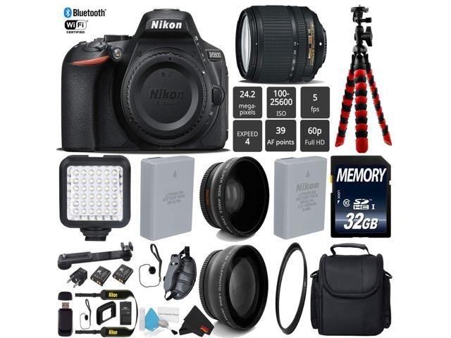 Nikon D5600 DSLR Wi-FI NFC 24.2MP DX CMOS Camera AF-S 18-140mm VR Lens + LED Light kit + 12 inch Flexible Tripod + UV Protection Lens Filter + Camera Case - (Intl Model)
