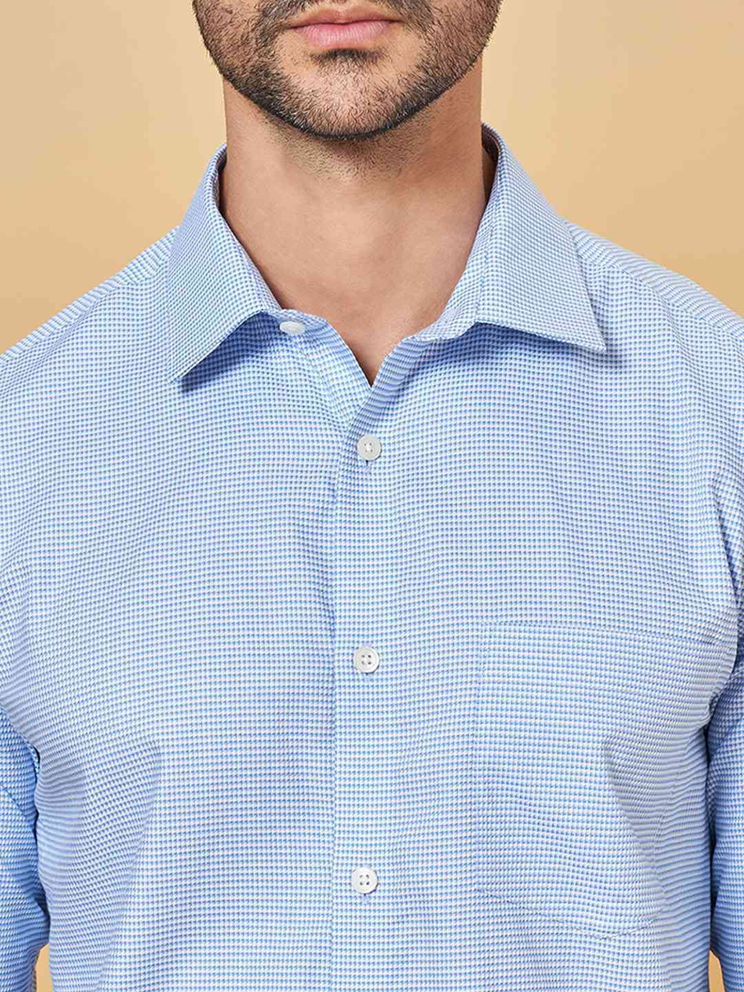 Peregrine by Pantaloons Silver Lake Blue Cotton Slim Fit Texture Shirt