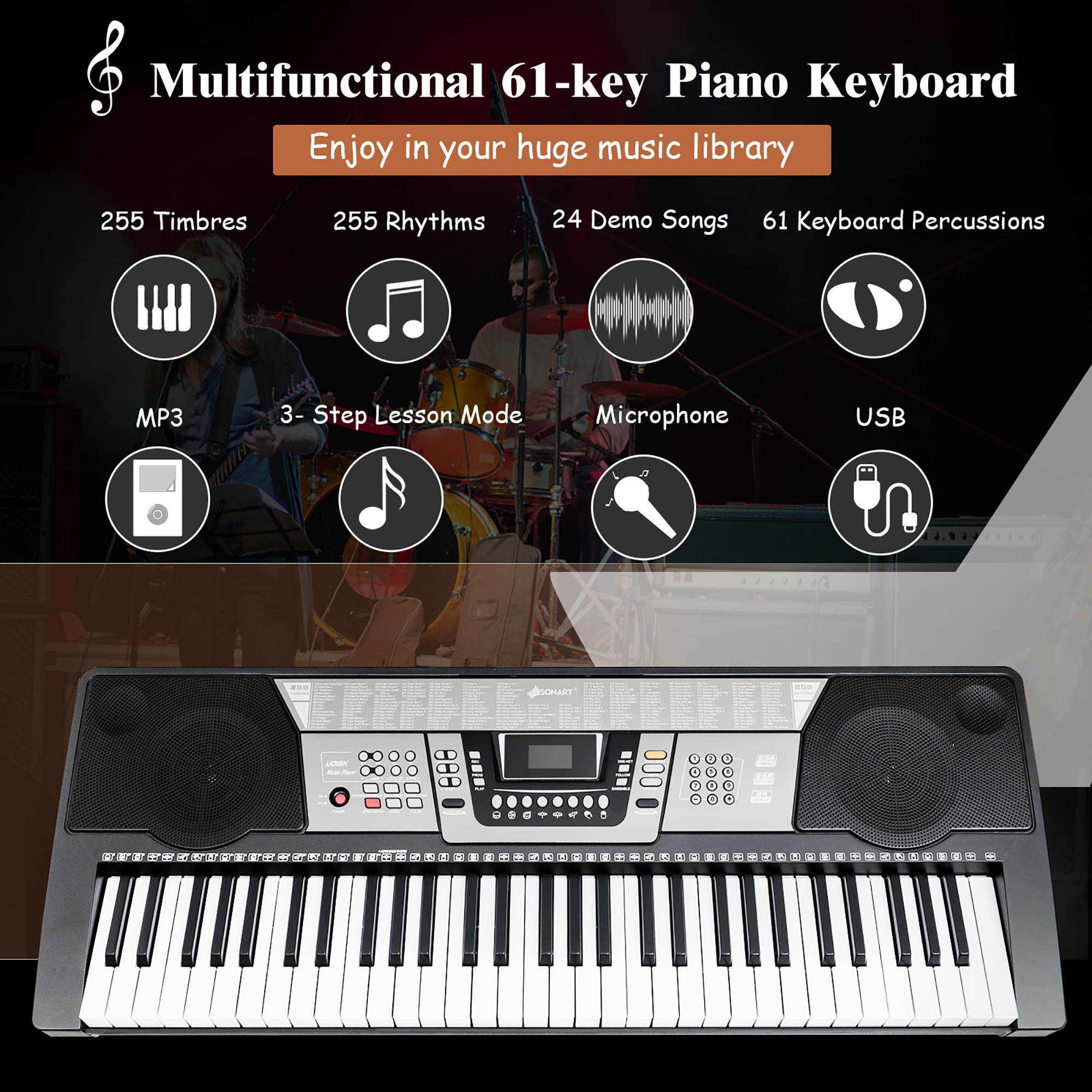 Costway 61-Key Electronic Keyboard Piano Set w/Stand Bench Headphones Microphone