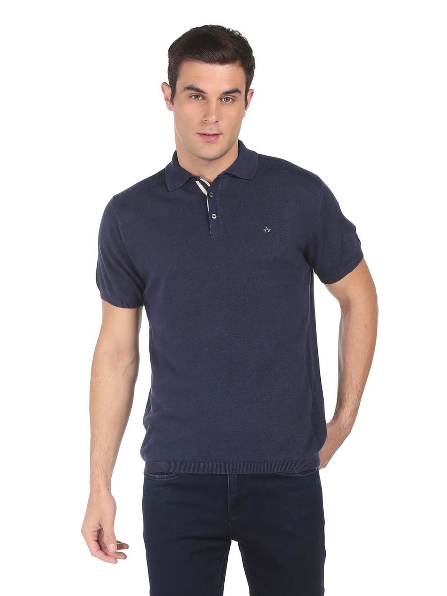 Arrow Navy Cotton Regular Fit Polo T-Shirt