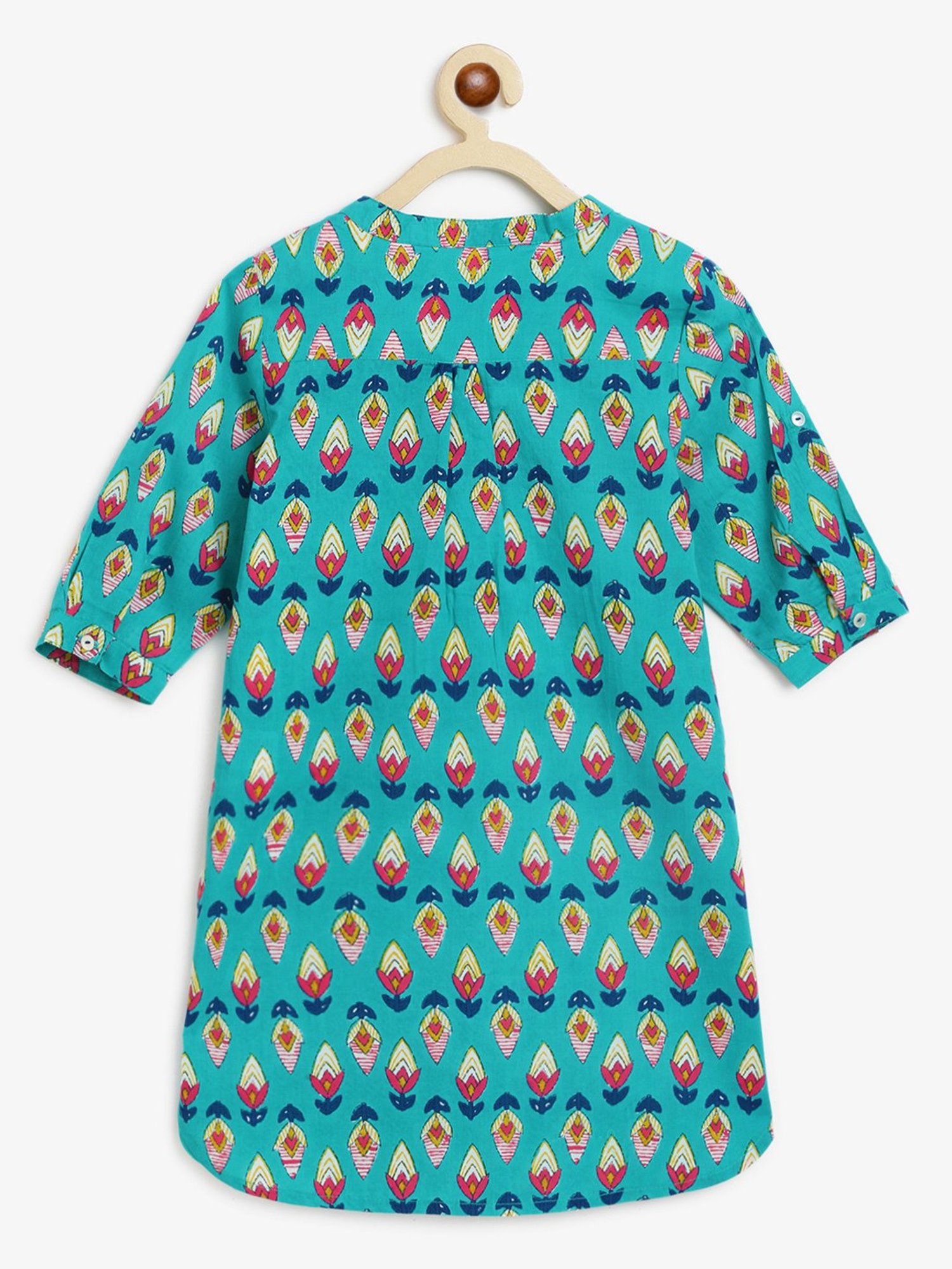 Campana Kids Teal & Ink Blue Floral Print Kurta