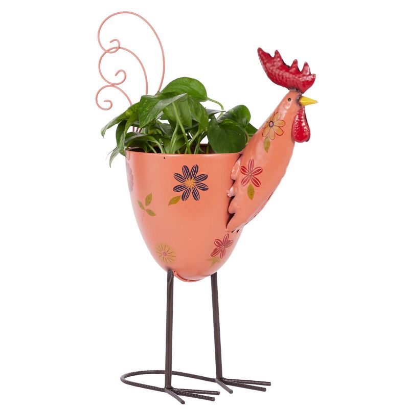 Outdoor Metal Rooster Planter with Stand Pink - Olivia & May