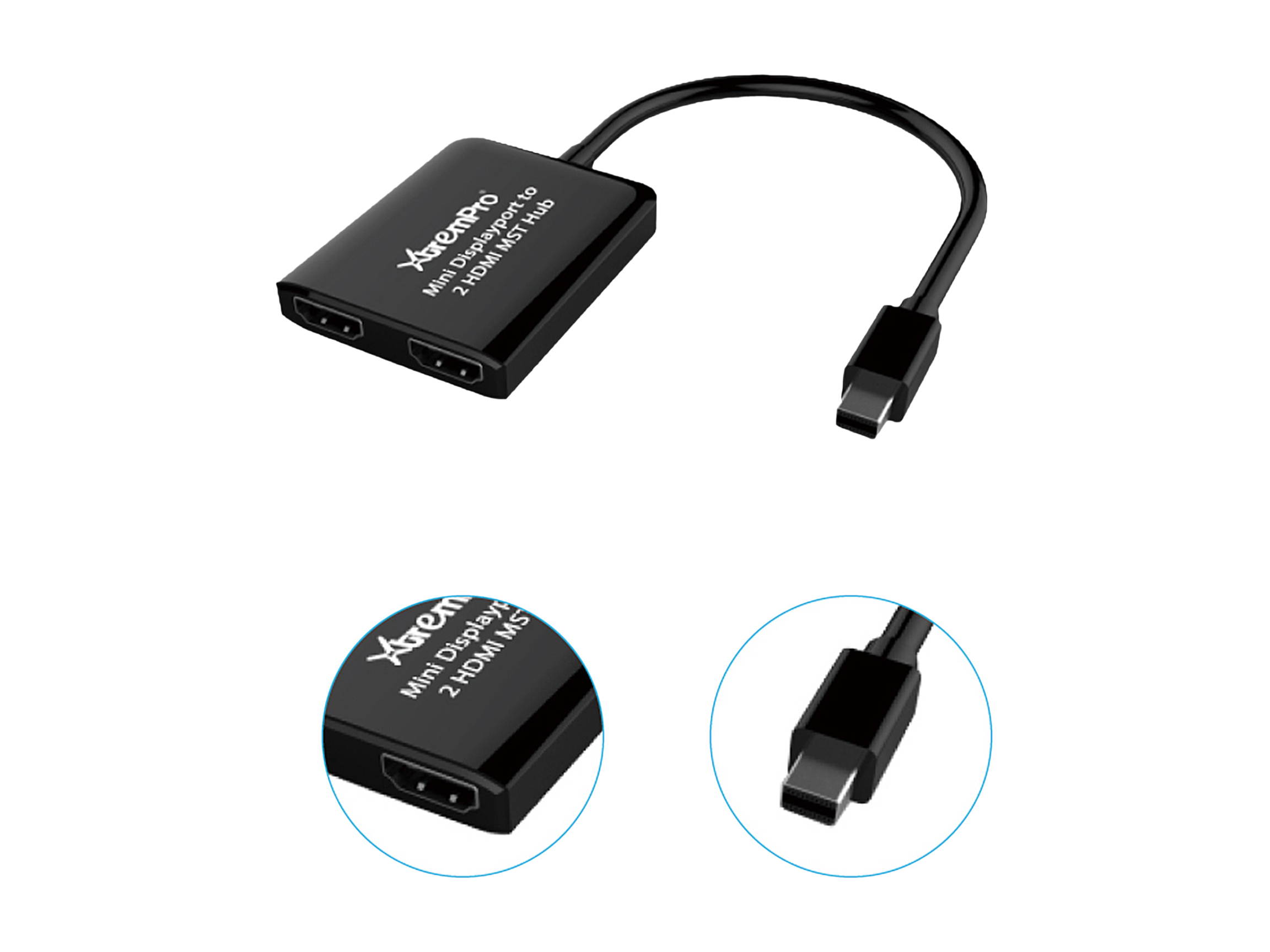 XtremPro MDP-2HMMST Mini DisplayPort to 2 HDMI MST Hub High Def Audio Video Adapter