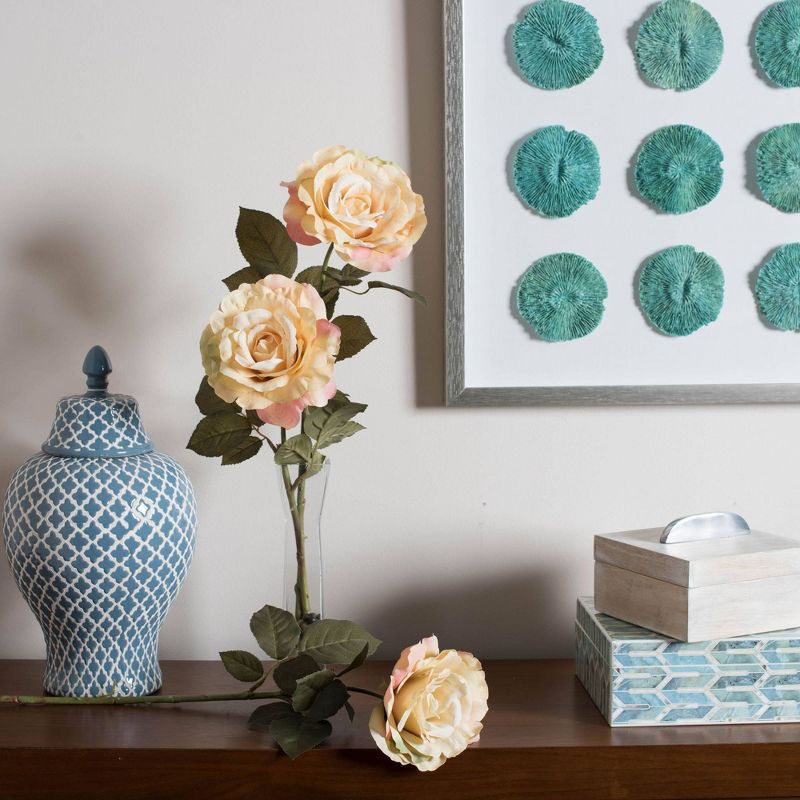 Artificial (Pk/6) Open Rose Stem (25") Light Yellow - Vickerman