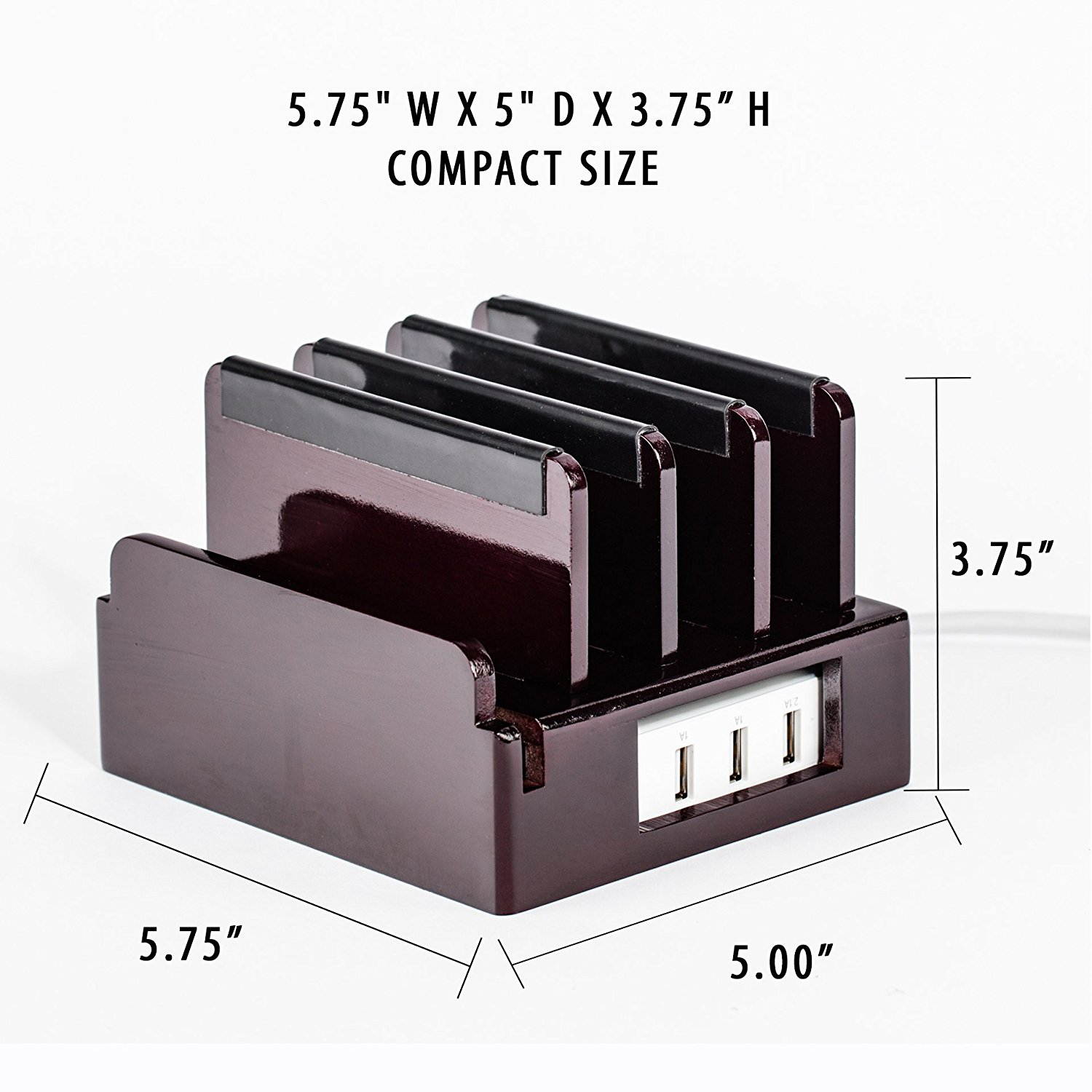 Compact Universal Desktop Cell Phone & Tablet/eReader/Kindle Charging Station, with Set of Cable Ties. Multiple Finishes Available - Black Leatherette