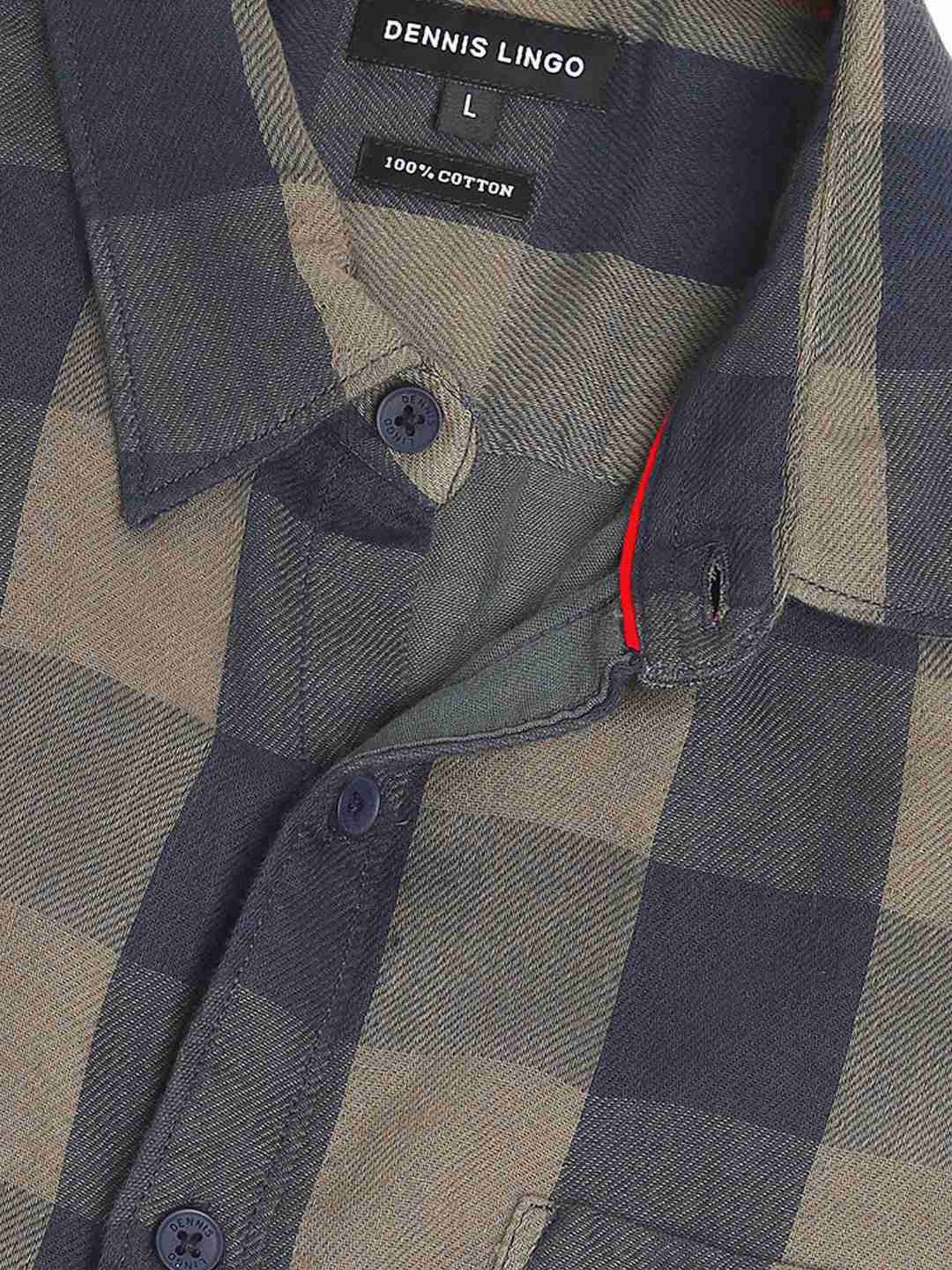 Dennis Lingo Green & Blue Cotton Slim Fit Checks Shirt