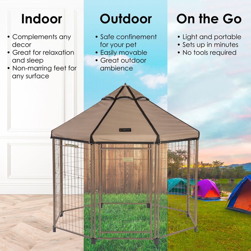 Advantek 5 Foot Portable Indoor Outdoor Metal Pet and Dog Gazebo with Waterproof Reversible Cover