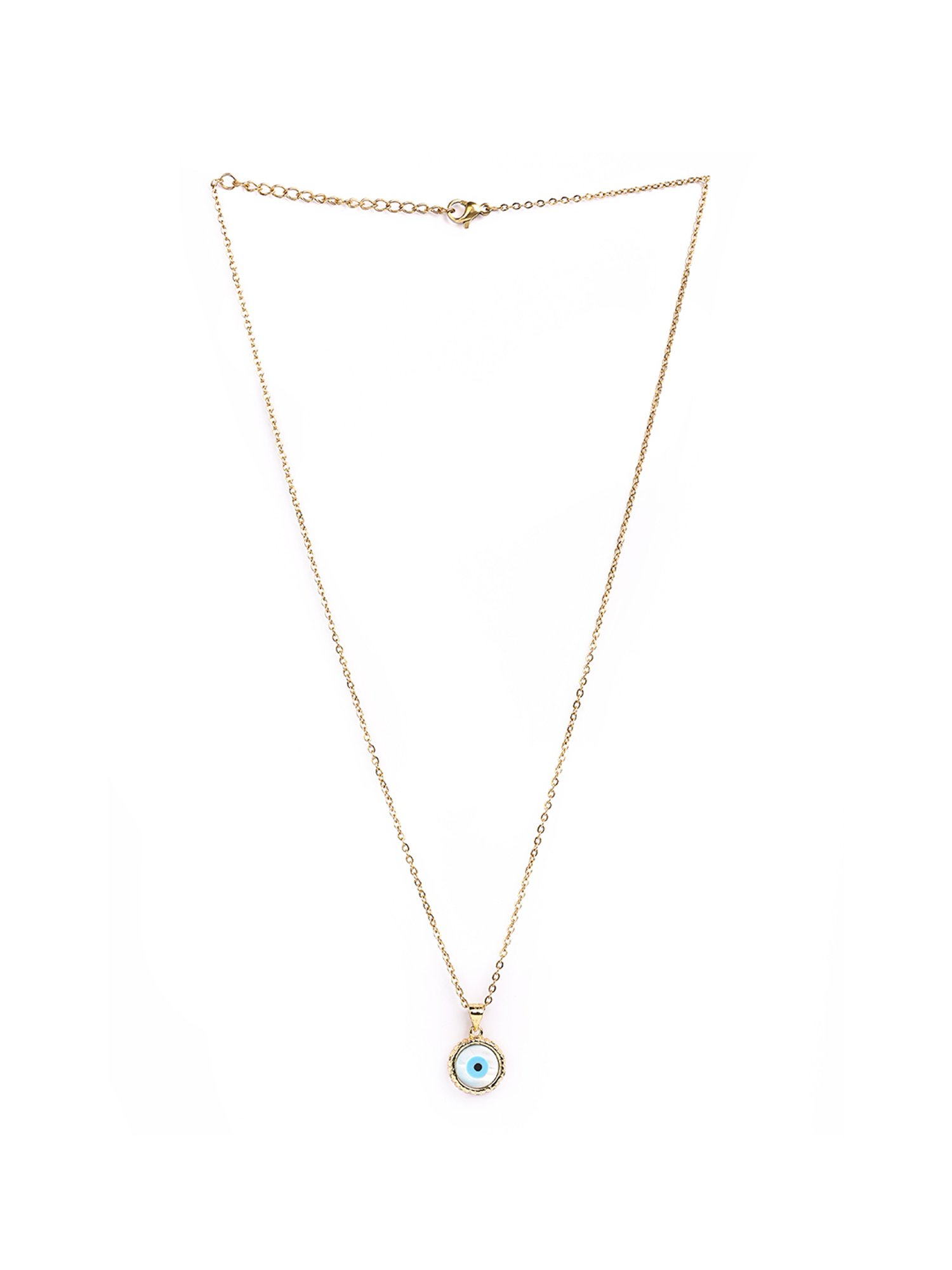 Curio Cottage The Textured Ring Aroud Gold-Plated Evil Eye Pendant with Chain