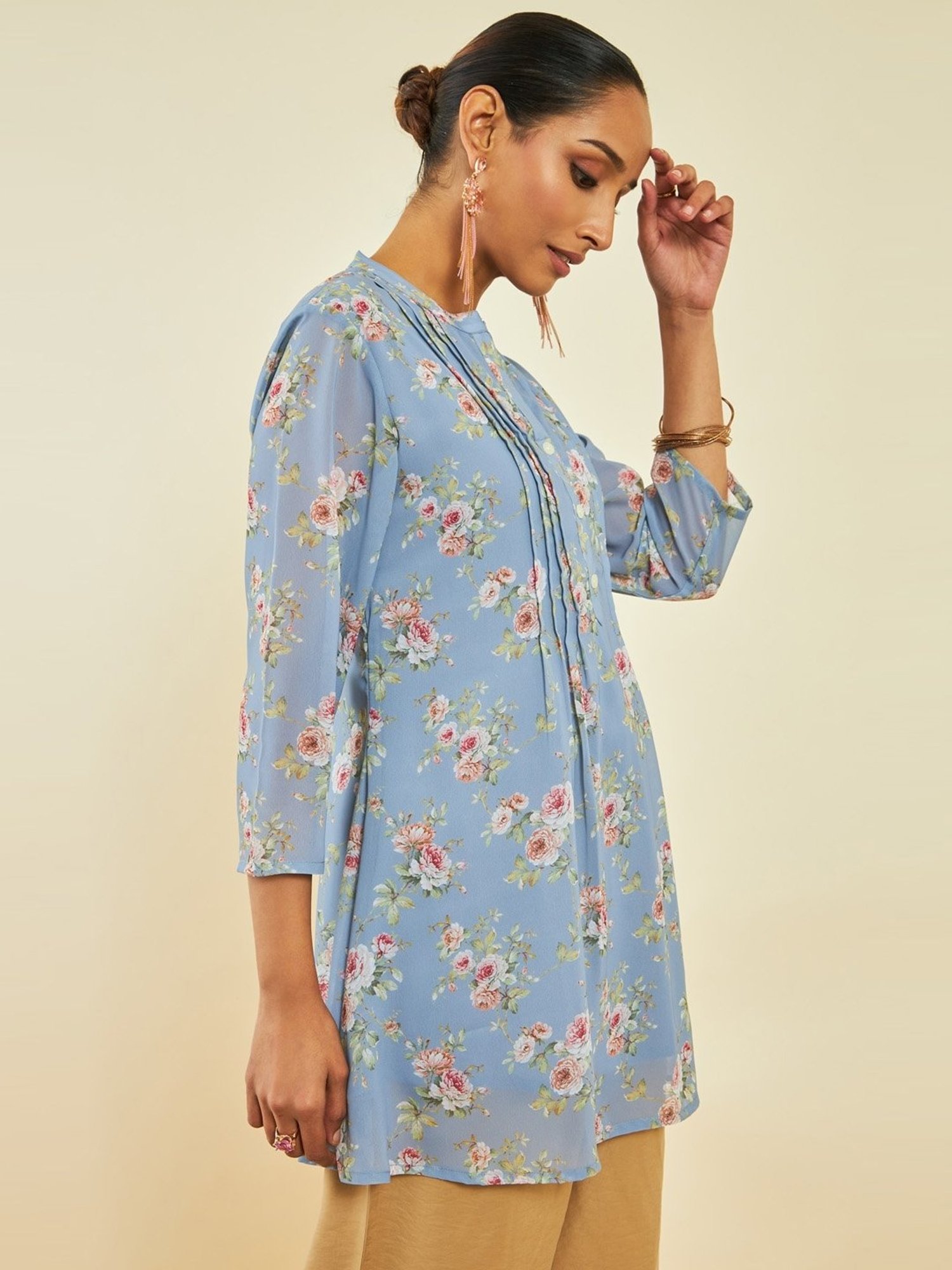 Soch Blue Georgette Floral Print A-Line Tunic