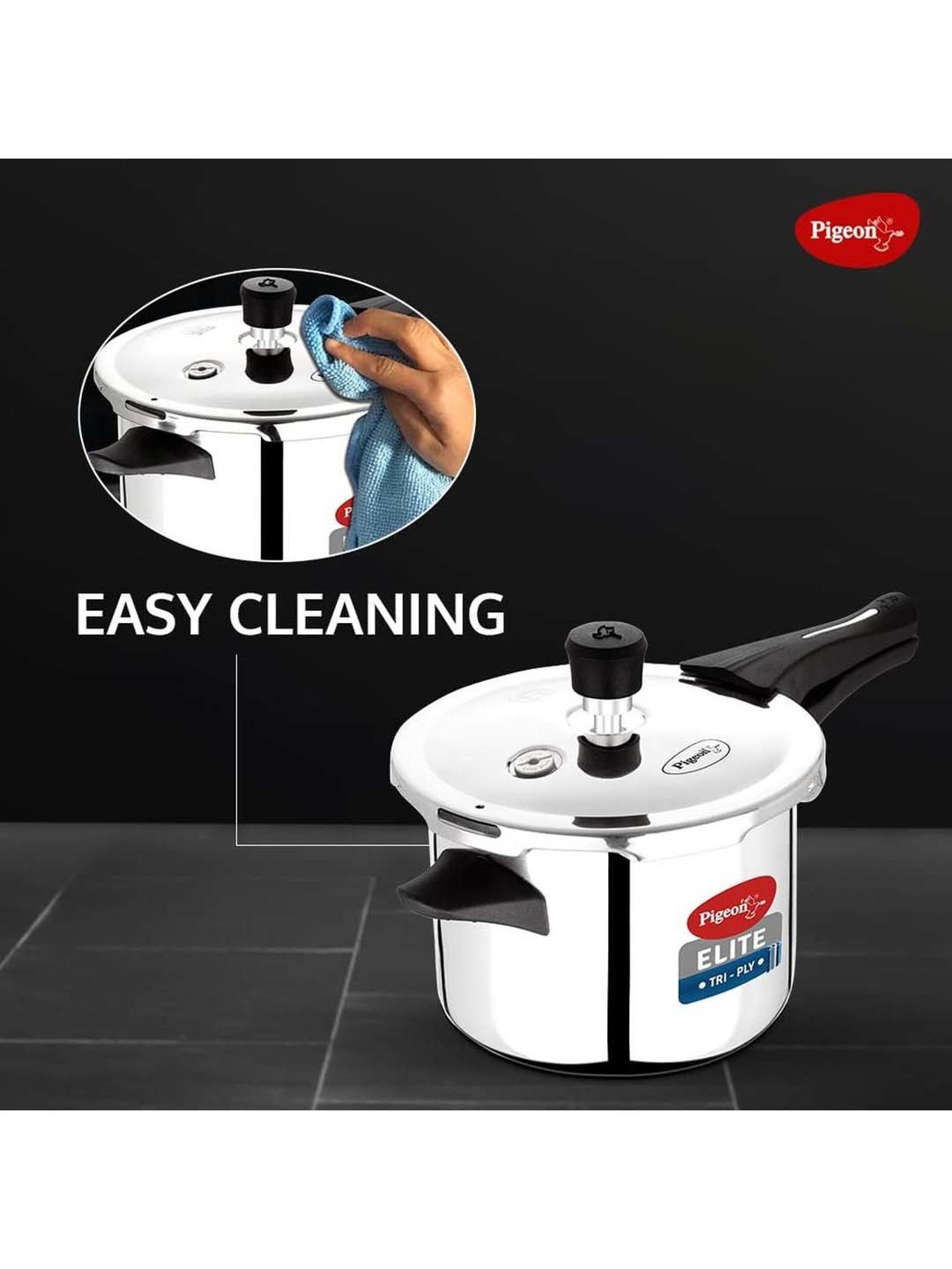 Pigeon Silver Stainless Steel Induction Elite Shine Triply Pressure Cooker (3 L)