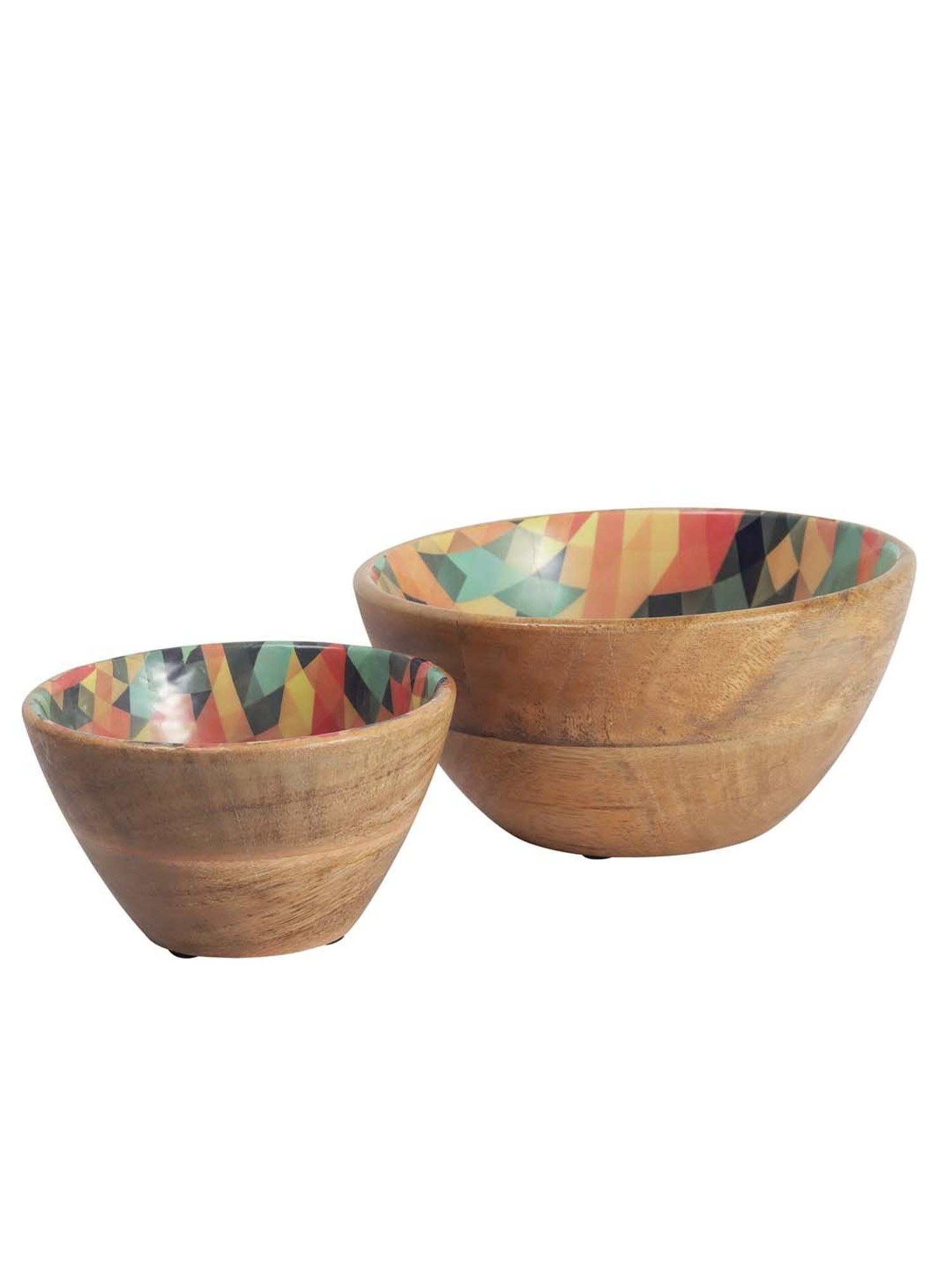 VarEesha Mosaic Beige Mango Wood Serving Bowls (300 ml, 600 ml) - Set of 2