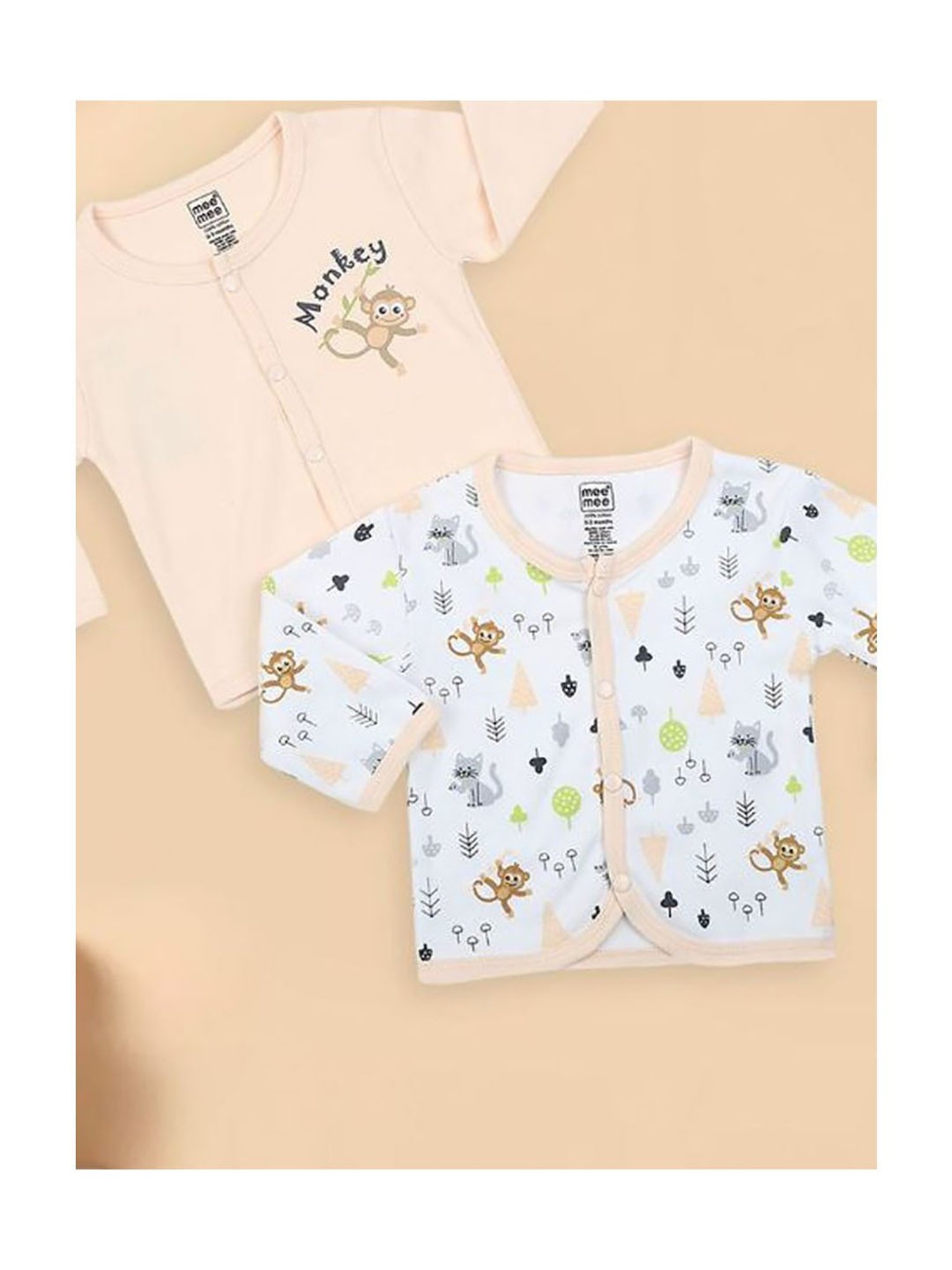 Mee Mee Kids Peach & White Printed Full Sleeves Jhablas (Pack Of 2)