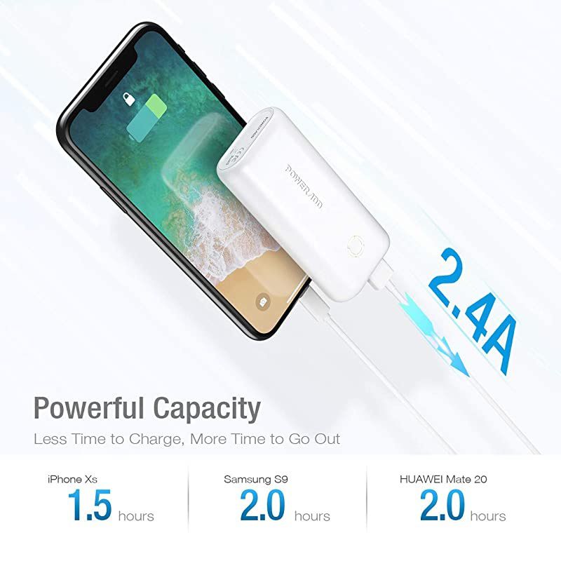 EnergyCell 10000, Ultra-Compact High-Speed Charging Portable Charger, Smallest and Lightest 10000mAh Power Bank Compatible for iPhone 11 XS X 8 Plus Samsung S10 Google LG iPad and More(white)