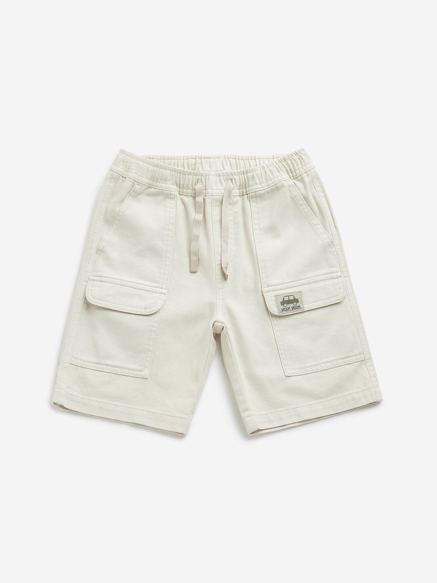 HOP Kids by Westside Off-White Mid-Rise Cargo-Style Denim Shorts