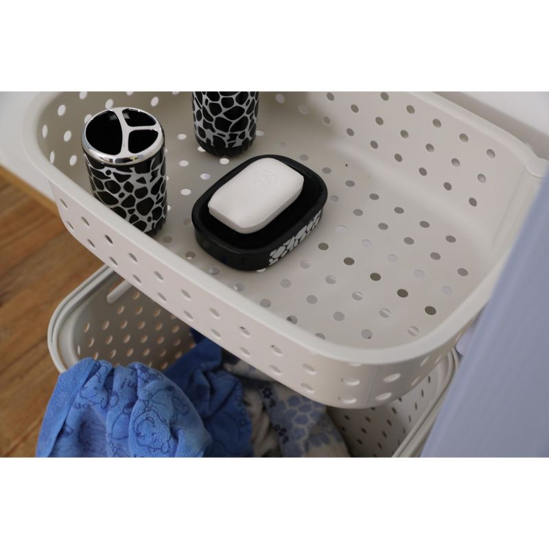 Basiwise 2 Tier Plastic Laundry Basket with Wheels