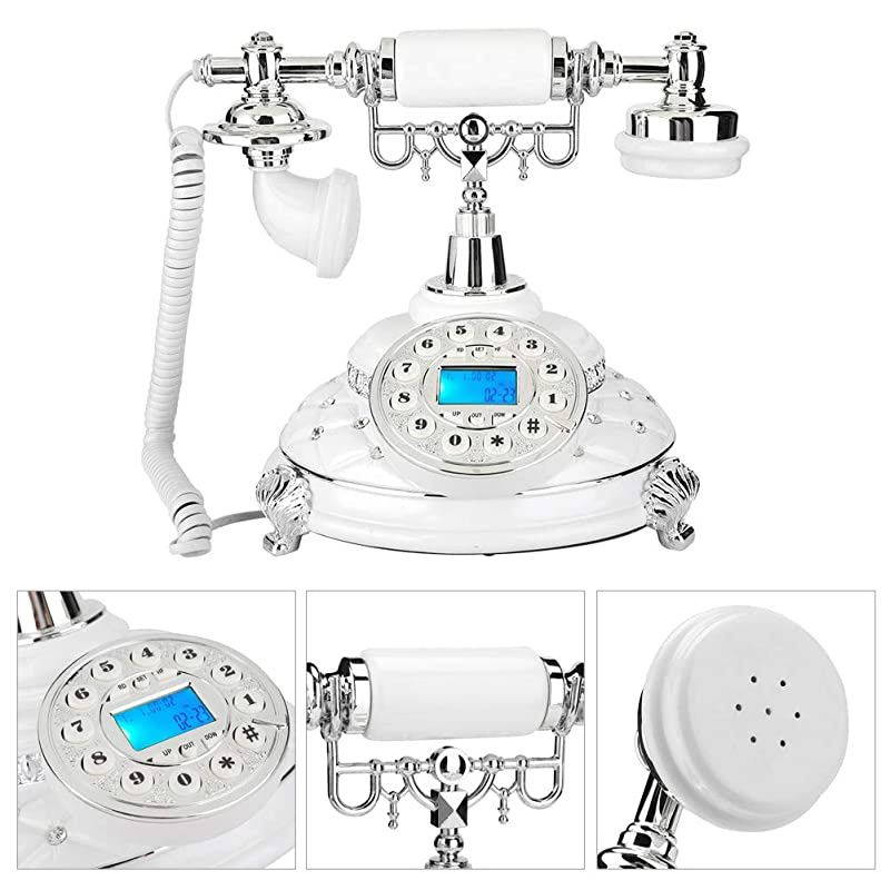 Telephones LandlineEU Type Style Landline Silver Plated Gemstone Home Office TelephoneSupport FSK and DTMF Backlight Caller IDSupport Electronic CalendarDateClock and Week Display