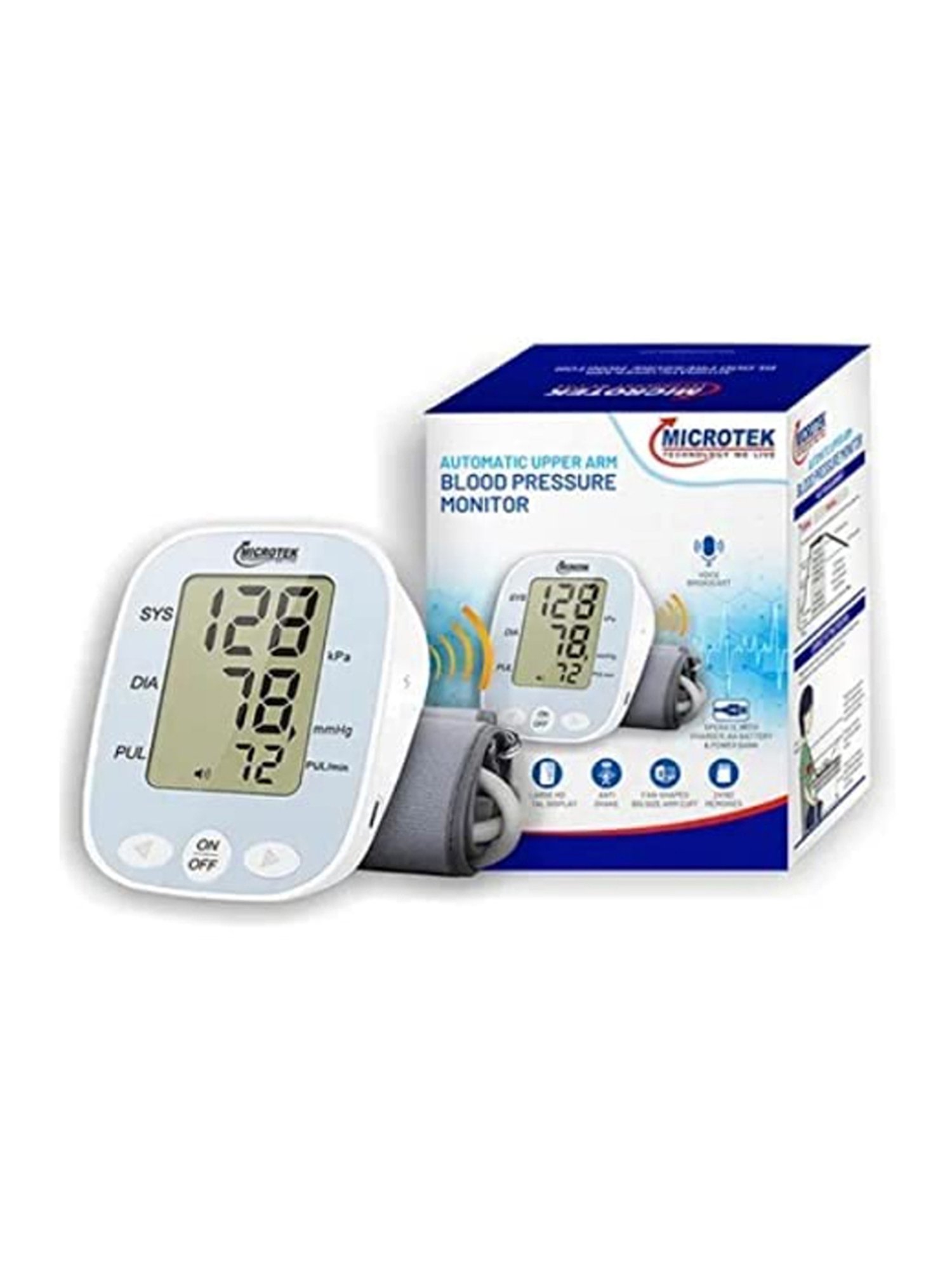 Microtek KF-65A Voice Broadcast Upper Arm Blood Pressure Monitor with USB Charging (White)