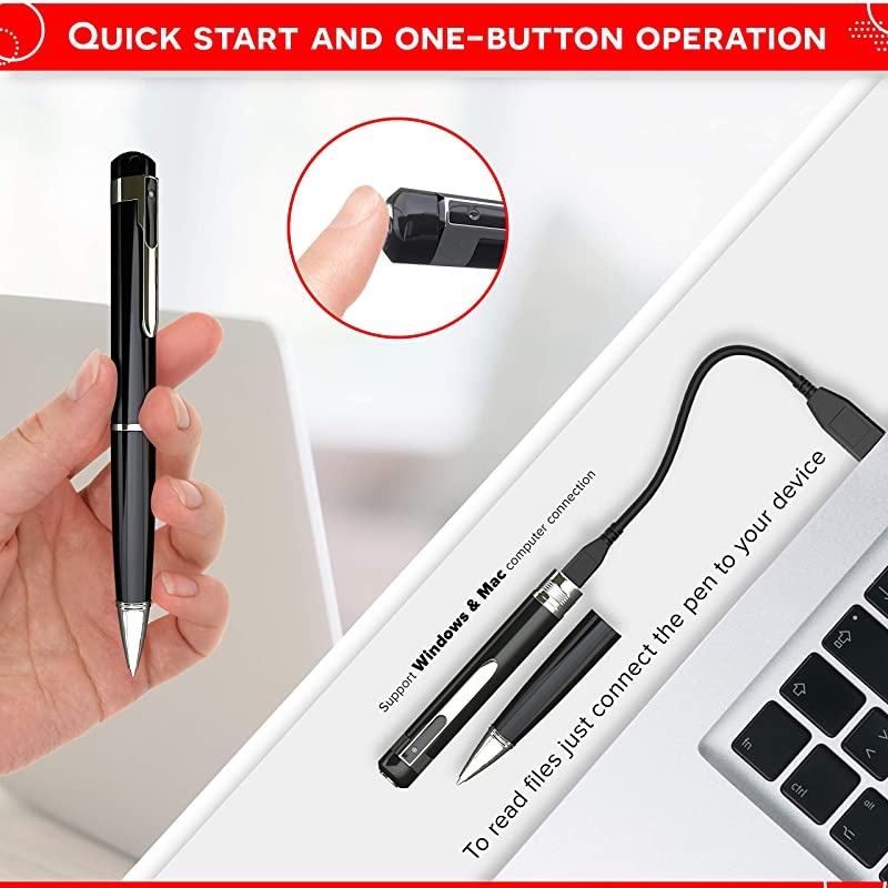 Spy Camera Pen 1080p | Nanny Camera Spy Pen Full HD Loop Recording or Picture Taking | Wireless Security Cam with Wide Angle Lens Discrete Rechargeable