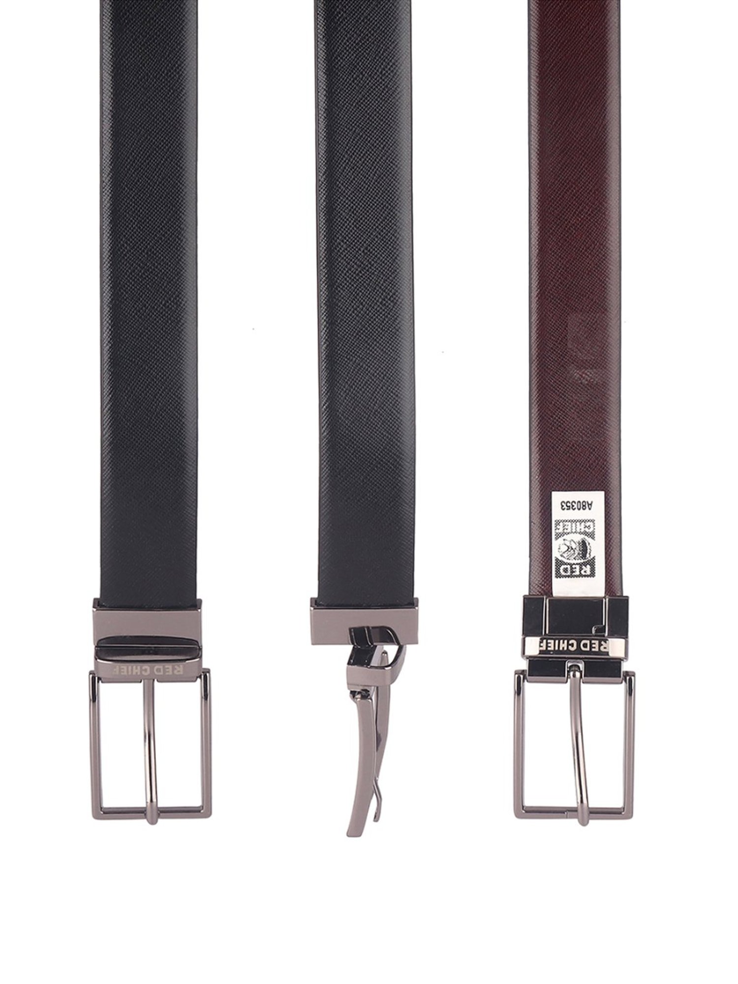 Red Chief Black & Cherry Leather Reversible Formal Belt For Men