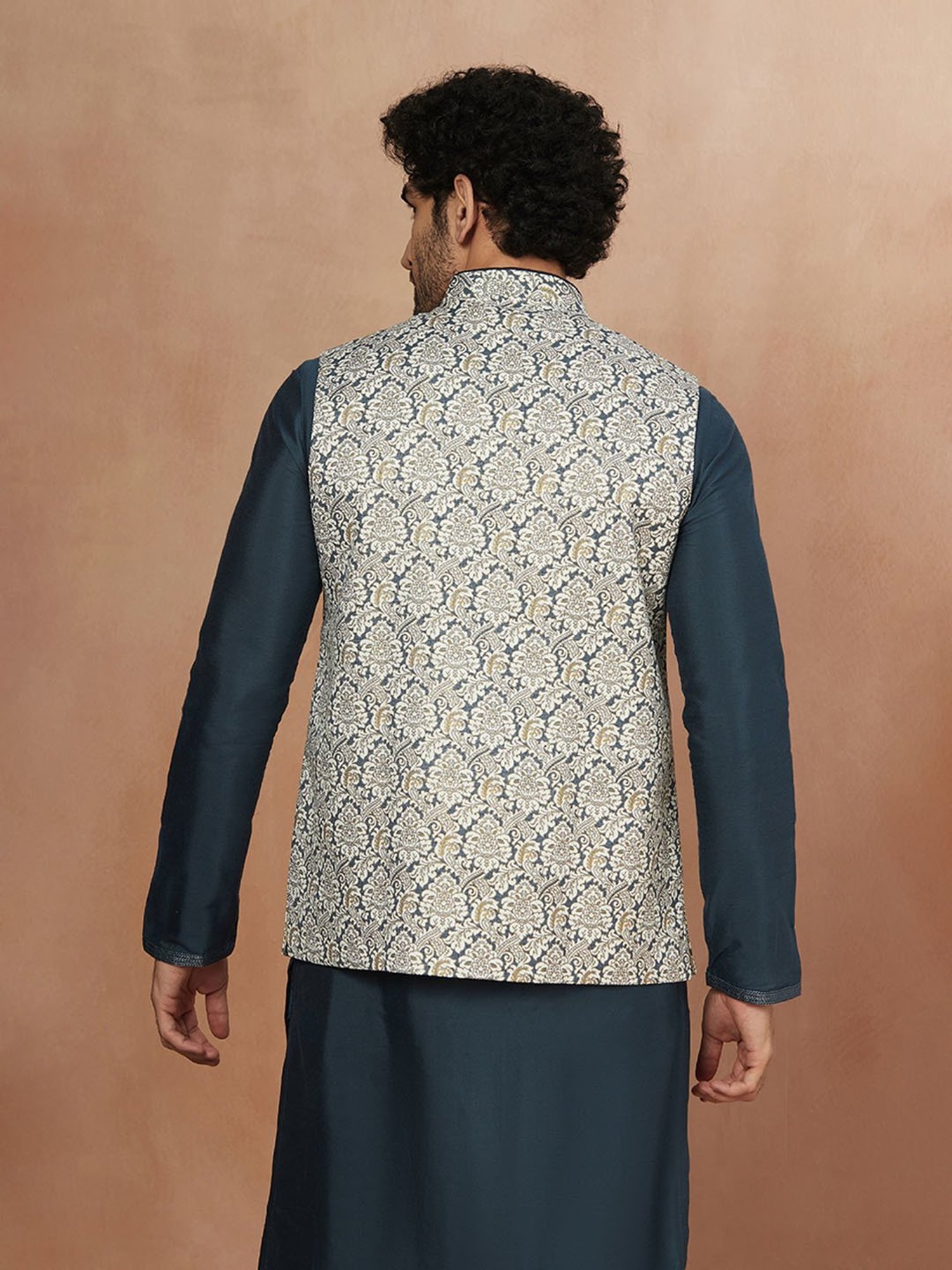 Manyavar White Printed Nehru Jacket