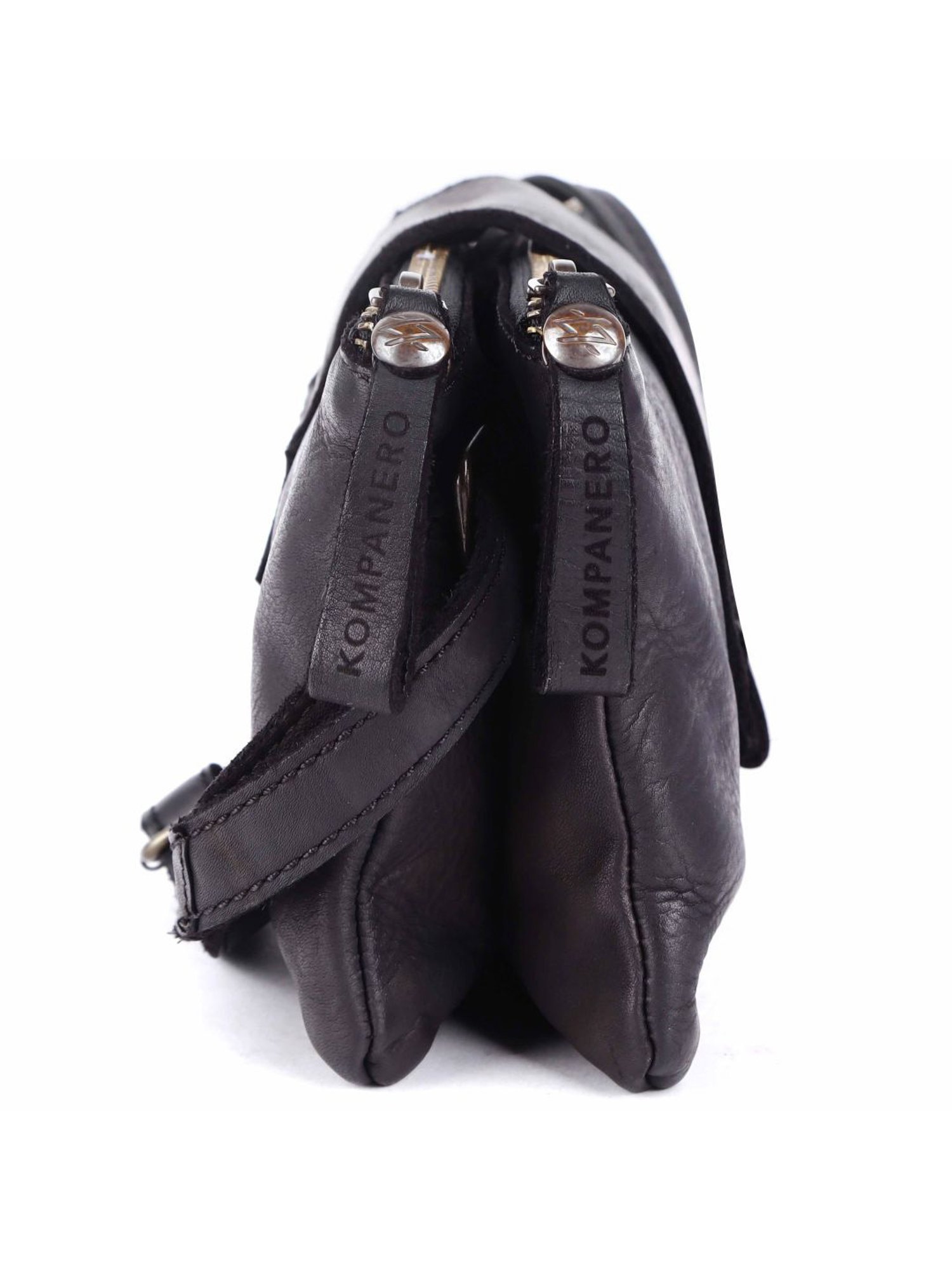 KOMPANERO Athena Black Leather Solid Sling Handbag