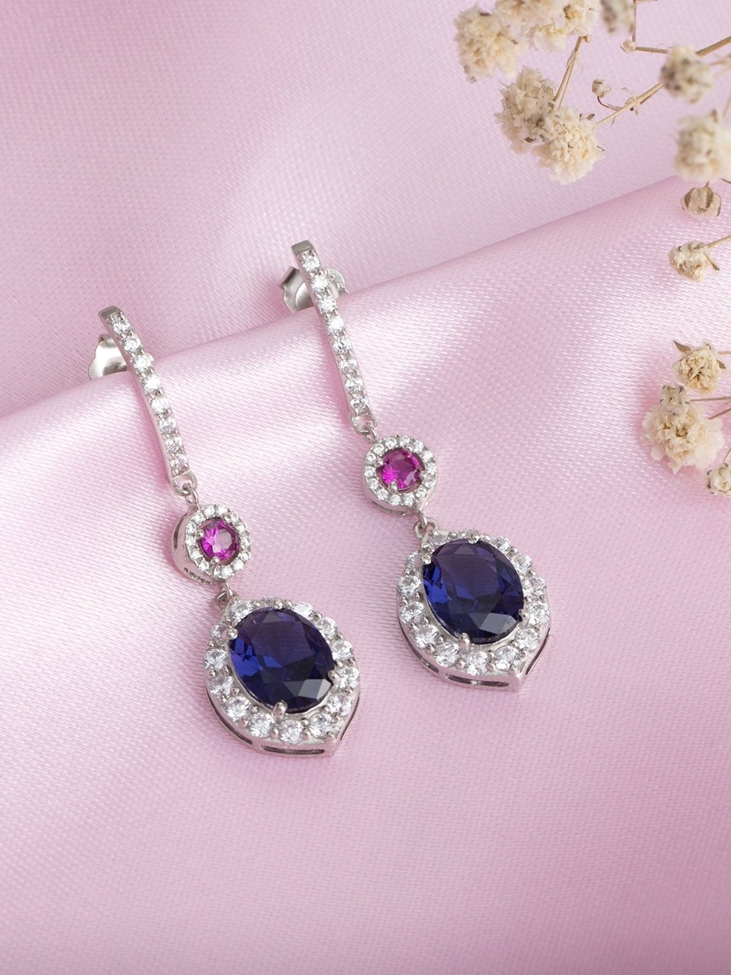 Zavya 925 Sterling Silver Enchanted Dazzle Rhodium Drop Earrings For Women