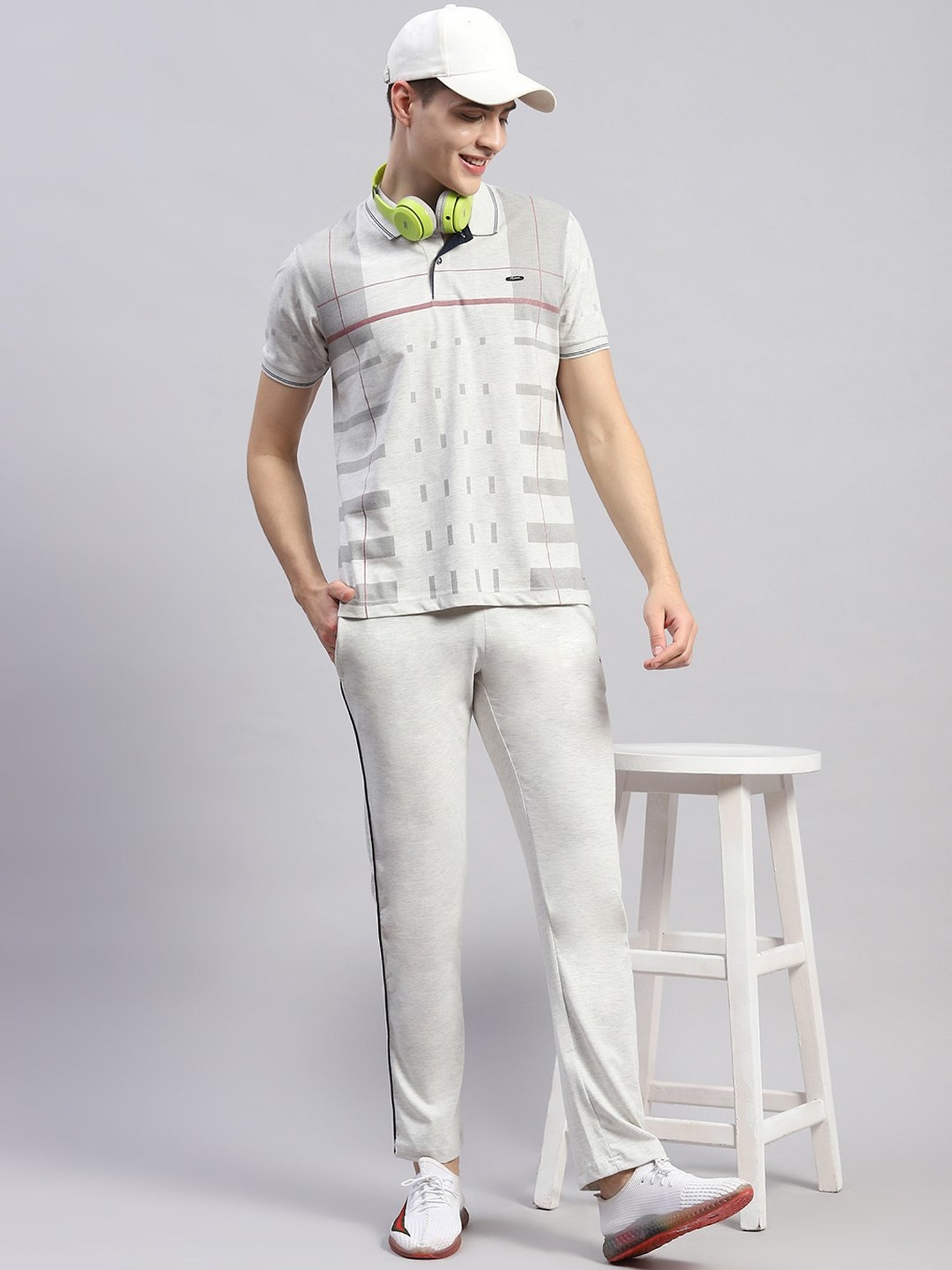 Monte Carlo Grey Regular Fit Striped Co-Ord Set