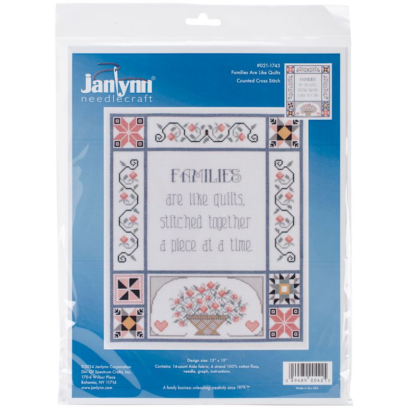 Janlynn Counted Cross Stitch Kit 13"X15"-Families Are Like Quilts (14 Count)