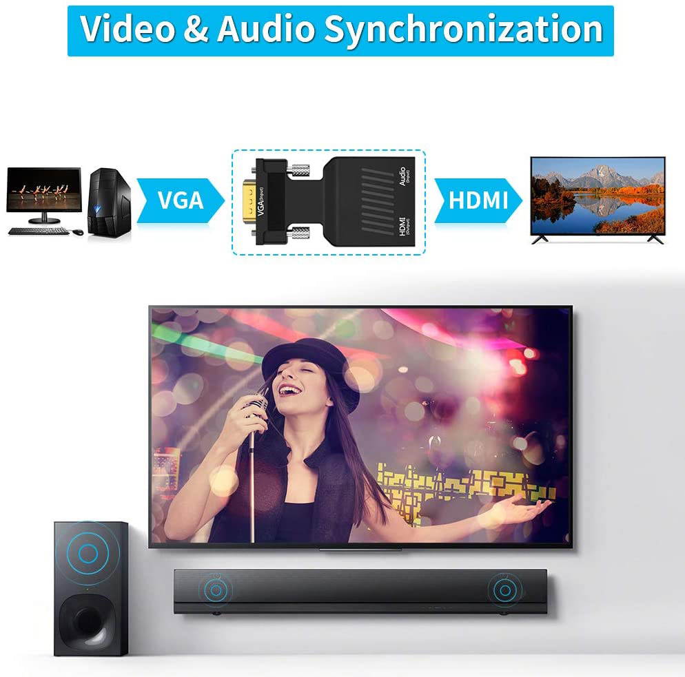 VGA to HDMI Adapter,  VGA to HDMI Adapter with Audio/1080p Video Output,VGA to HDMI (Male to Female) Converter Dongle adaptador for Monitor,Computer,Laptop,Projector,VGA to HDMI Converter