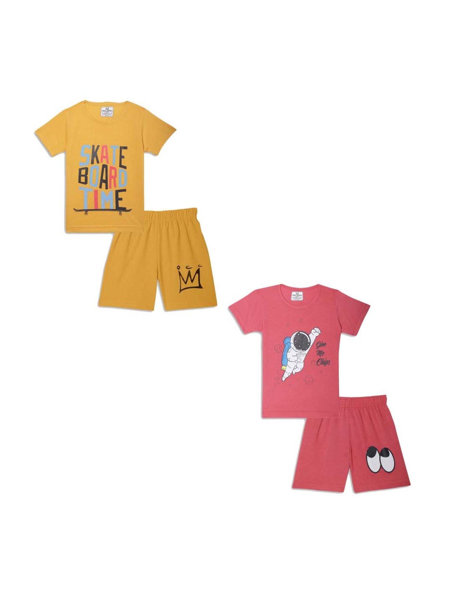 Vimal Jonney Kids Yellow & Pink Printed T-Shirt Set