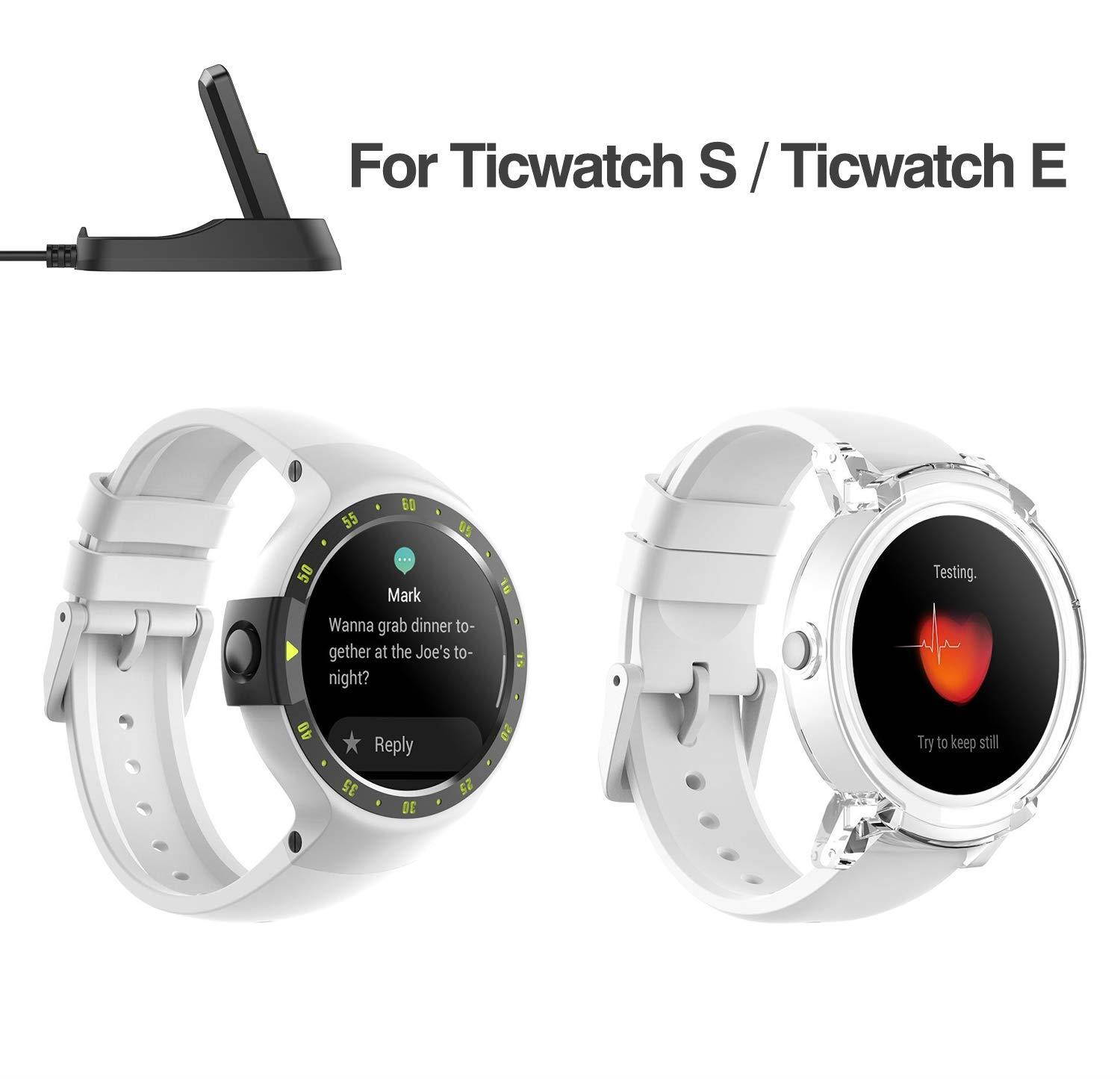 MoKo Charger Dock for Ticwatch S, Portable Replacement Charging Stand Adapter Station Cradle Holder with USB Cable for Ticwatch S/Ticwatch E Watch, Black